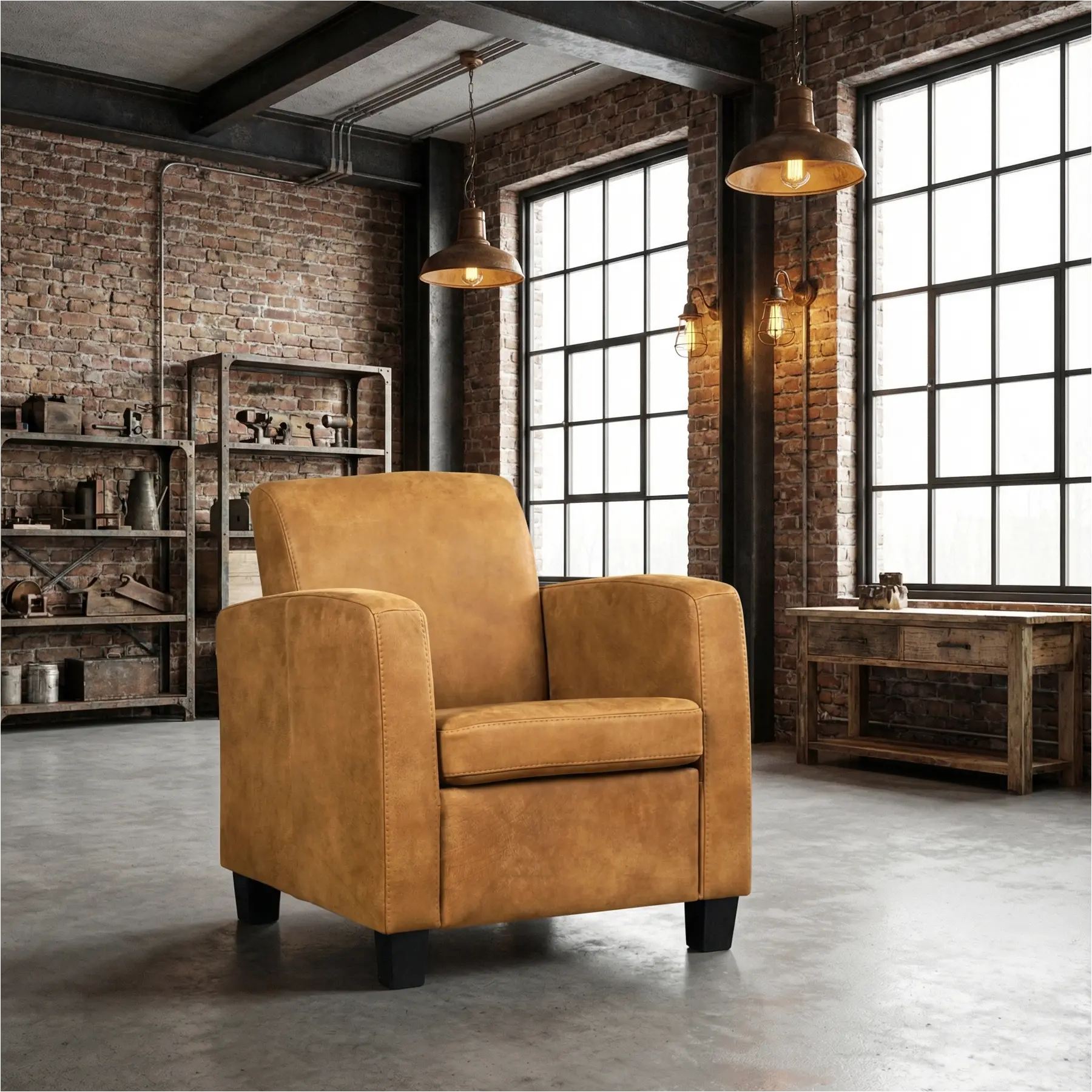 afbeelding van Leren fauteuil Joy - Kenia Walnut (cognac) - Poten hout zwart