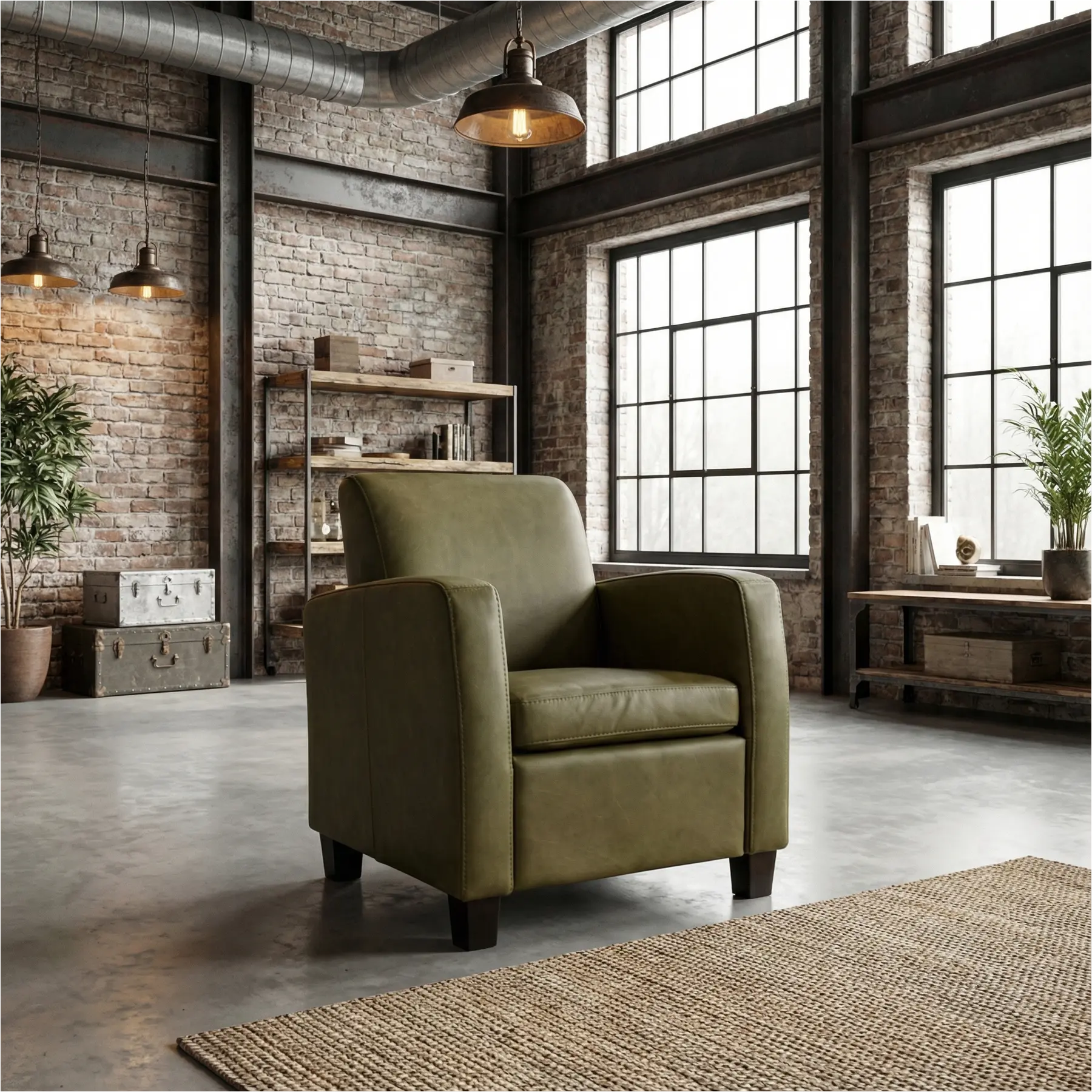 afbeelding van Leren fauteuil Joy - Rancho Green (olijf/groen) - Poten hout zwart