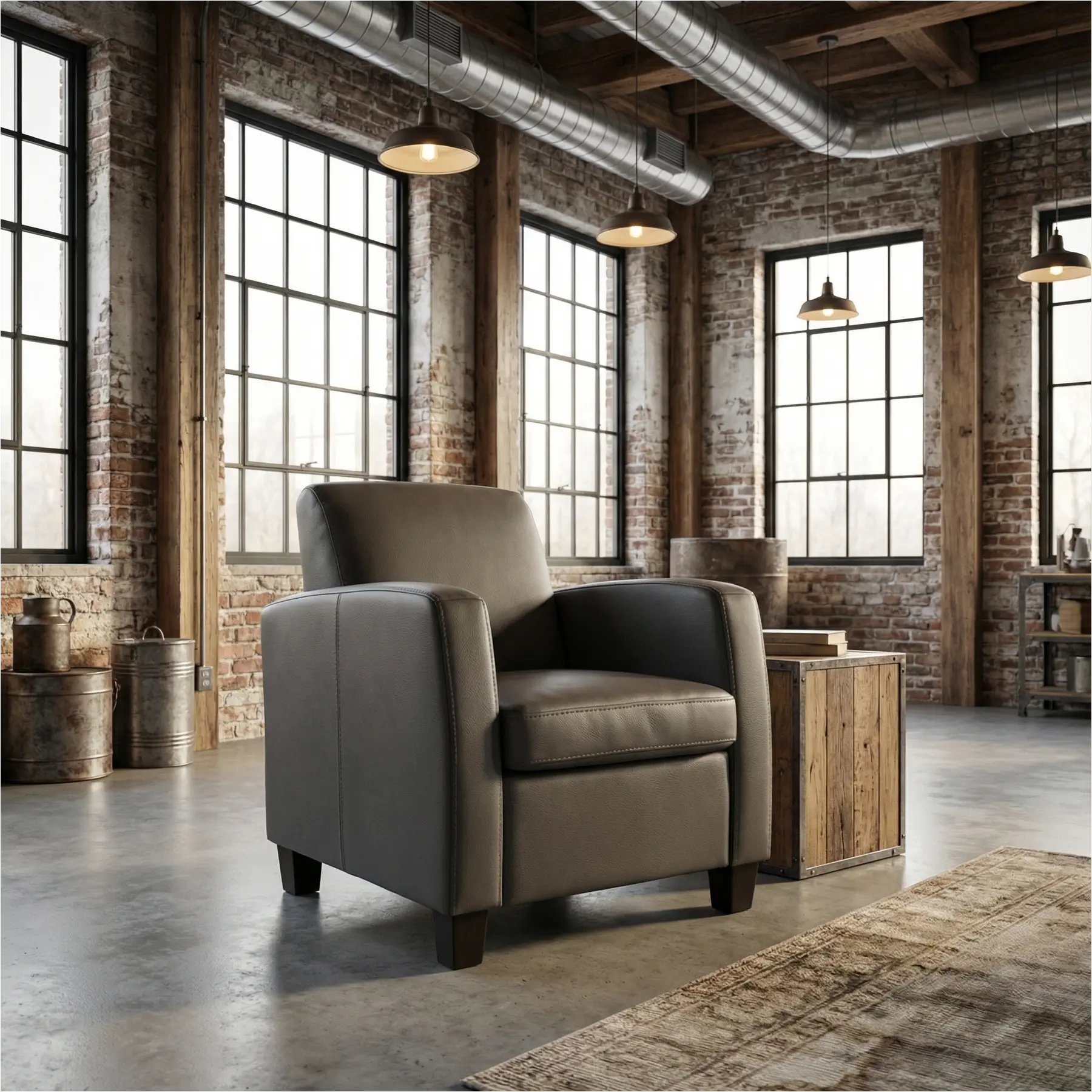 afbeelding van Leren fauteuil Joy - Toledo Antracite (donkergrijs) - Poten hout bruin