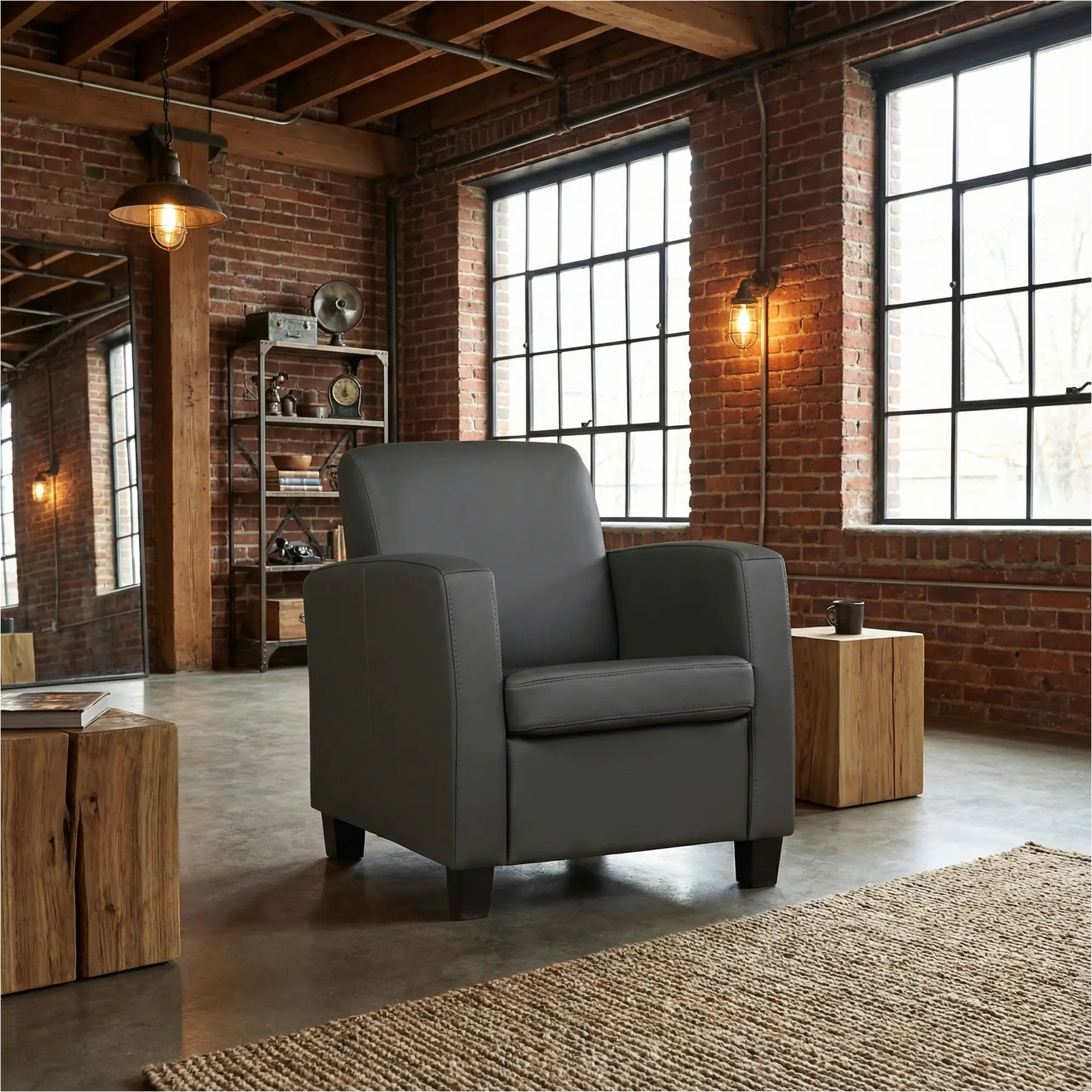 afbeelding van Leren fauteuil Joy - Toledo Antracite (donkergrijs) - Poten hout zwart