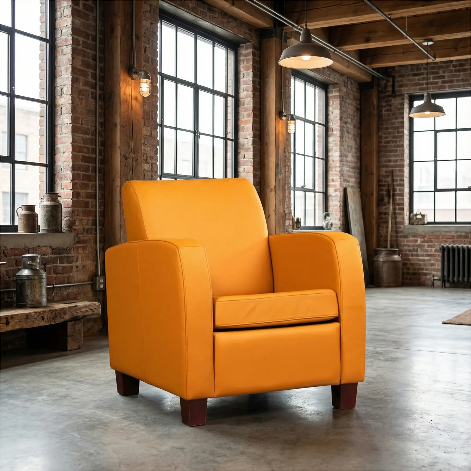 afbeelding van Leren fauteuil Joy - Toledo Leem (geel/bruin) - Poten hout zwart