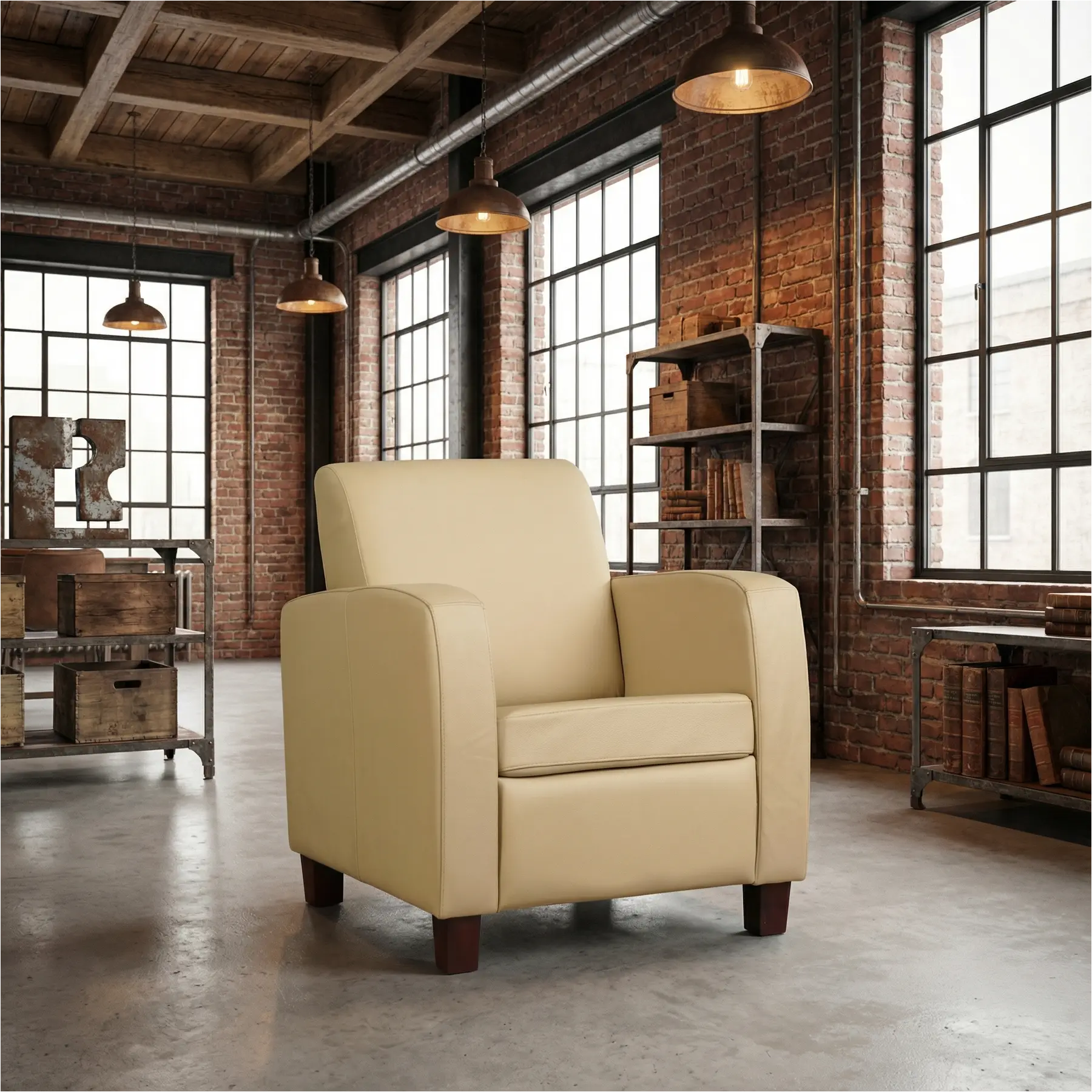 afbeelding van Leren fauteuil Joy - Toledo Kalahari (bruin) - Poten hout bruin