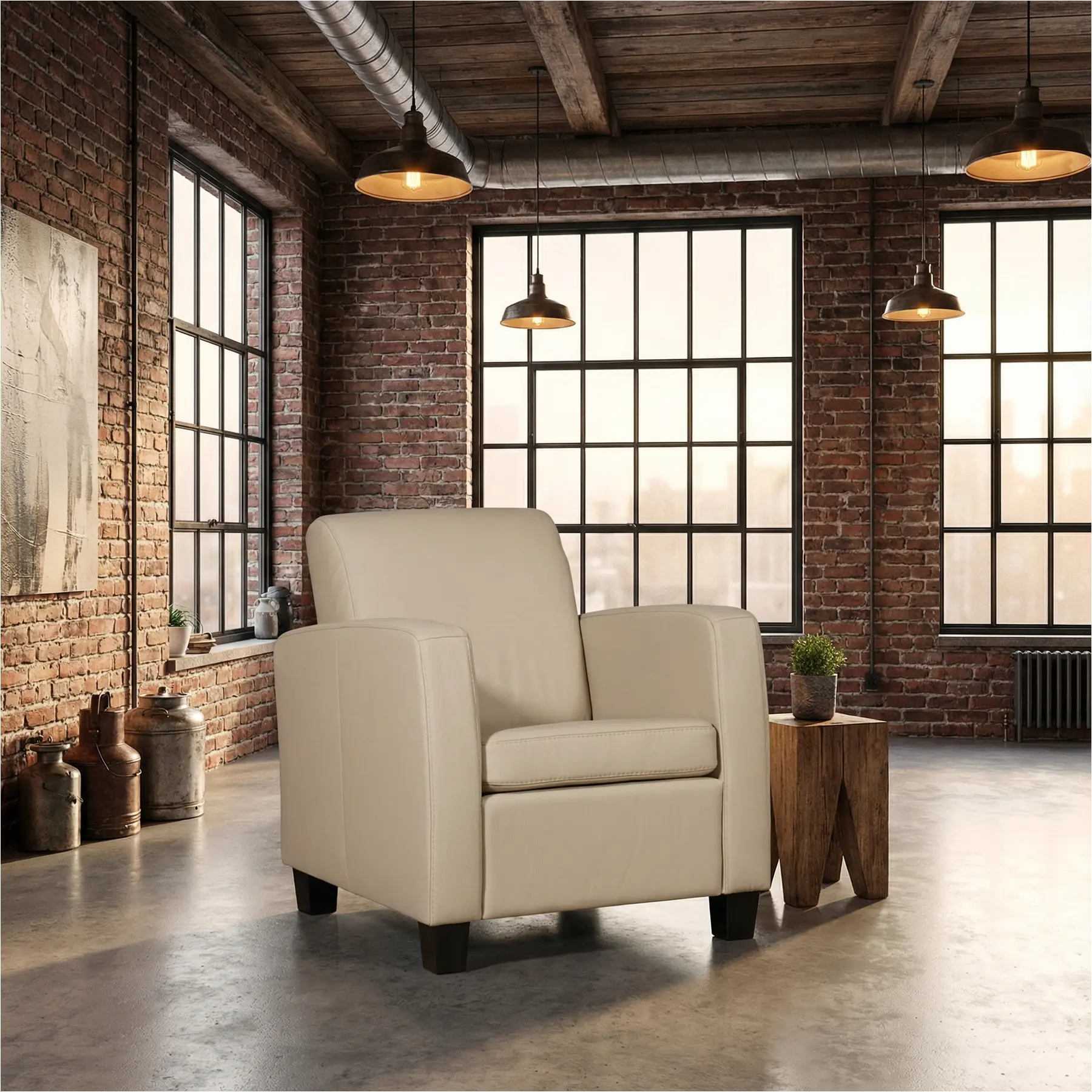 afbeelding van Leren fauteuil Joy - Toledo Mastic (taupe/bruin) - Poten hout bruin