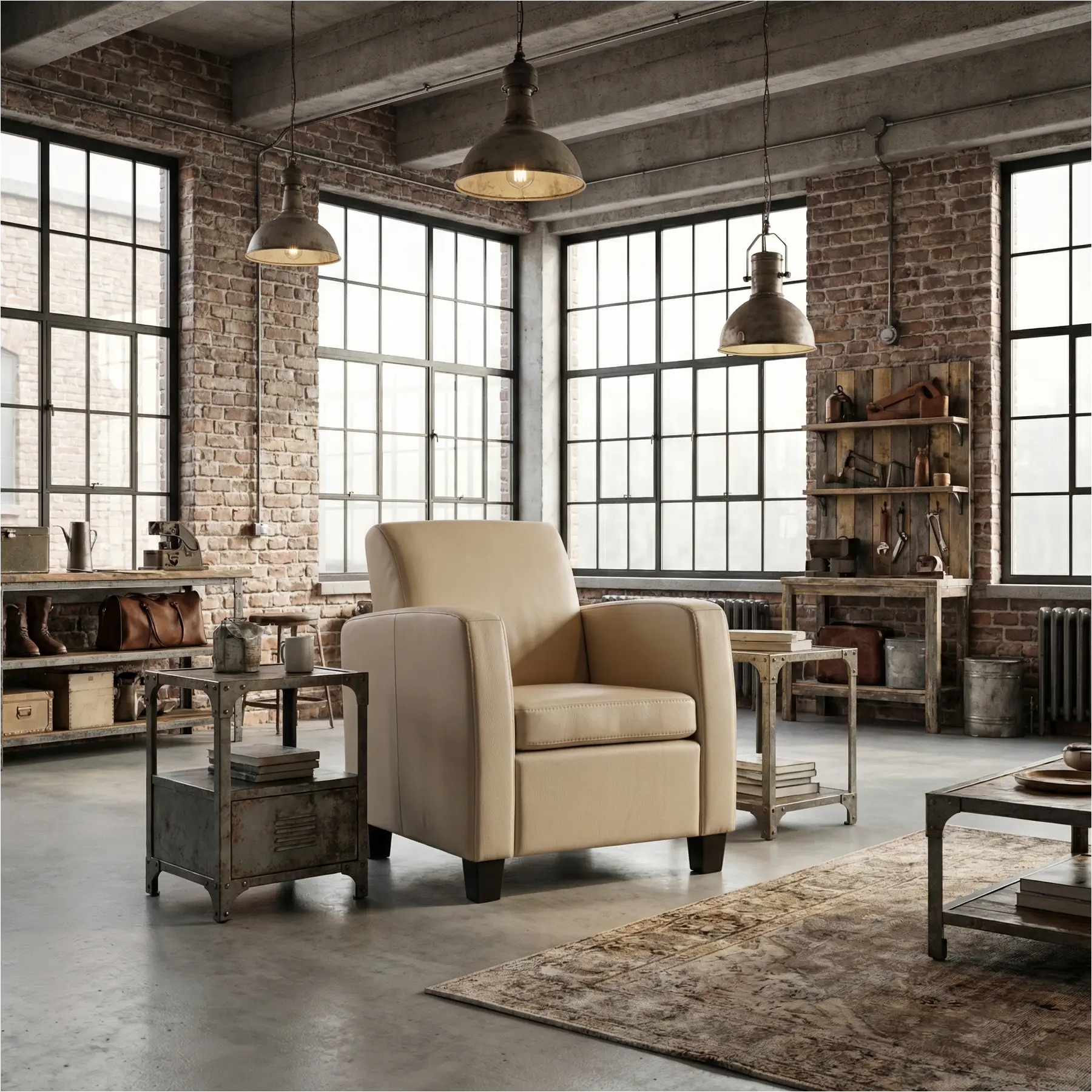 afbeelding van Leren fauteuil Joy - Toledo Mastic (taupe/bruin) - Poten hout zwart