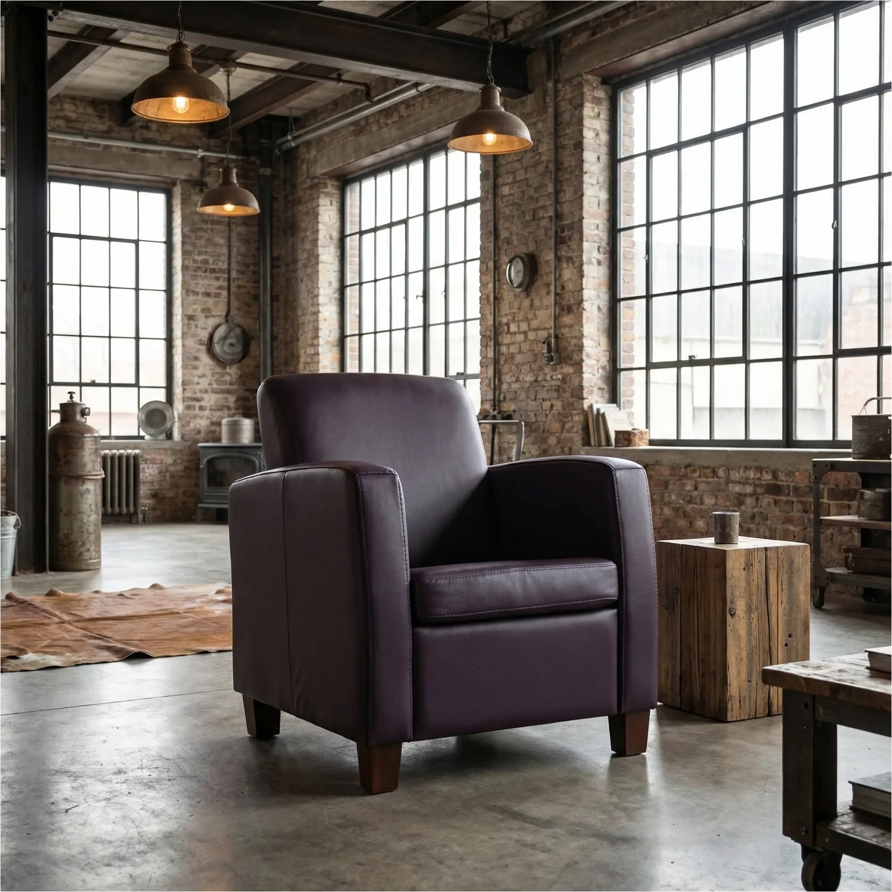 afbeelding van Leren fauteuil Joy - Toledo Merlin (donkerpaars) - Poten hout zwart