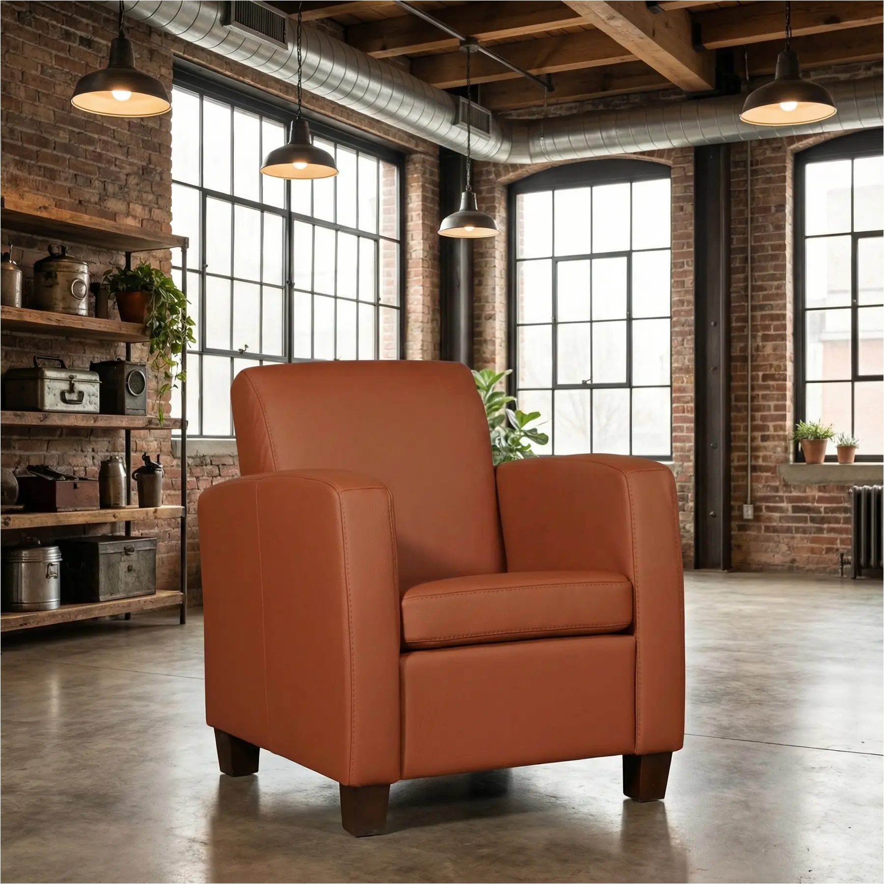 afbeelding van Leren fauteuil Joy - Toledo Natur (cognac) - Poten hout zwart