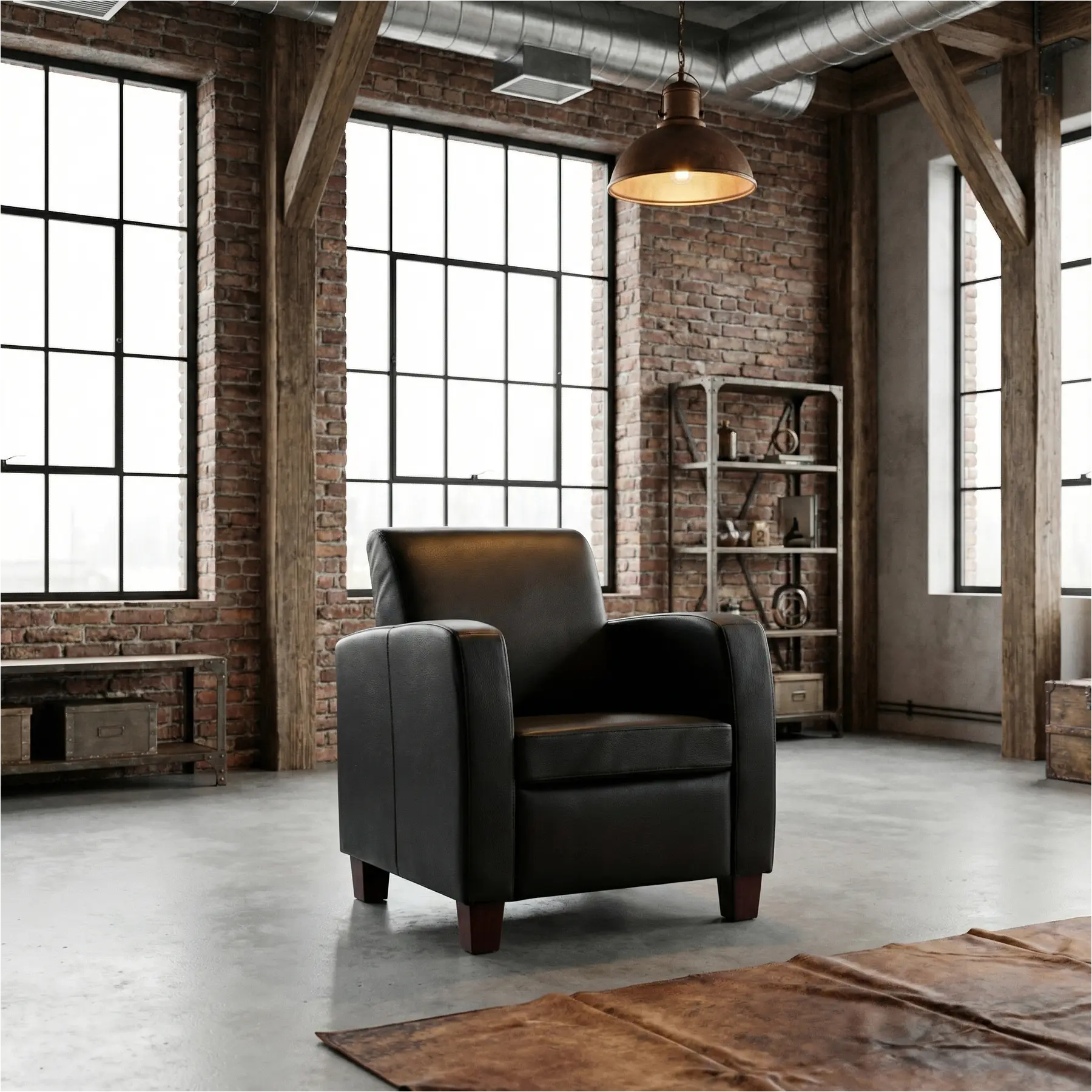 afbeelding van Leren fauteuil Joy - Toledo Nero (zwart) - Poten hout bruin