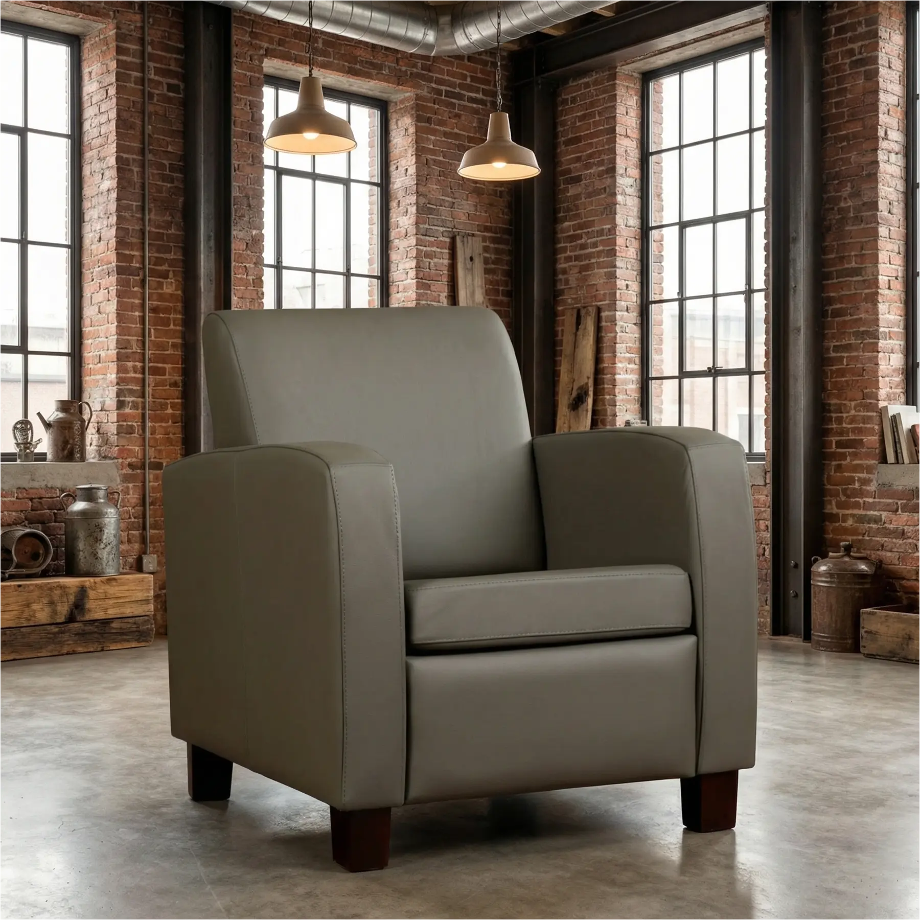 afbeelding van Leren fauteuil Joy - Toledo Smog (grijs) - Poten hout bruin