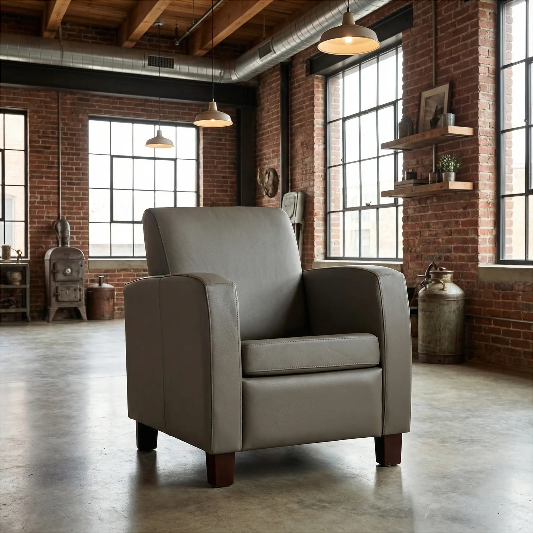 afbeelding van Leren fauteuil Joy - Toledo Smog (grijs) - Poten hout zwart