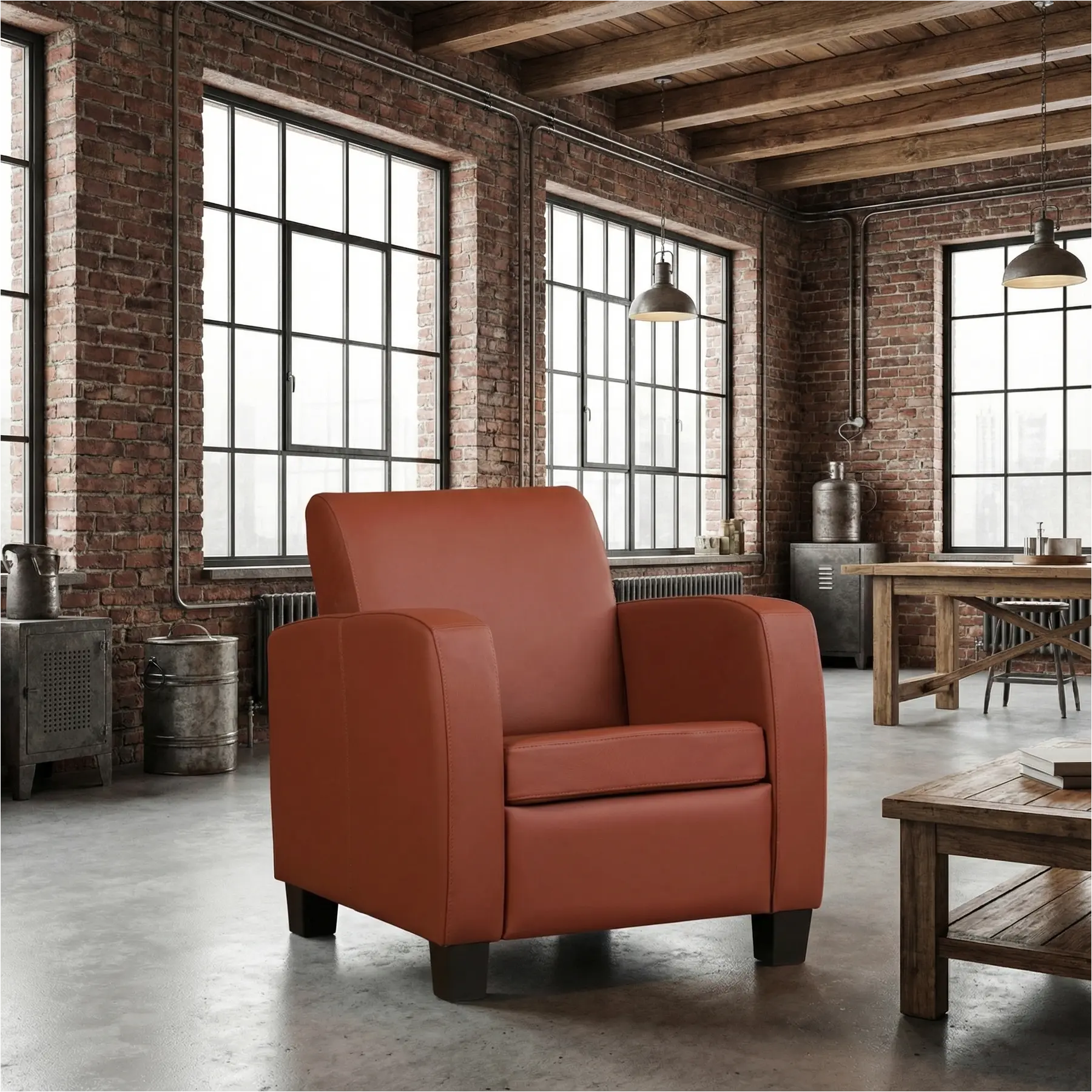 afbeelding van Leren fauteuil Joy - Toledo Terra (donkercognac) - Poten hout bruin