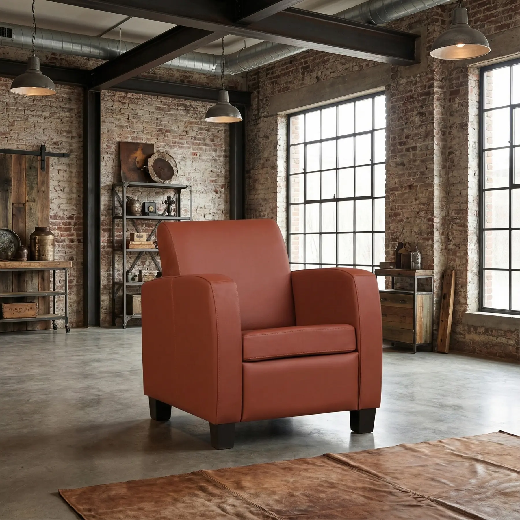afbeelding van Leren fauteuil Joy - Toledo Terra (donkercognac) - Poten hout zwart