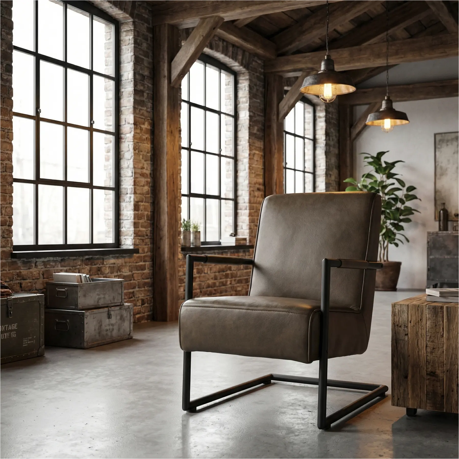 afbeelding van Leren fauteuil Lodge - Granada Ash (grijs/bruin)