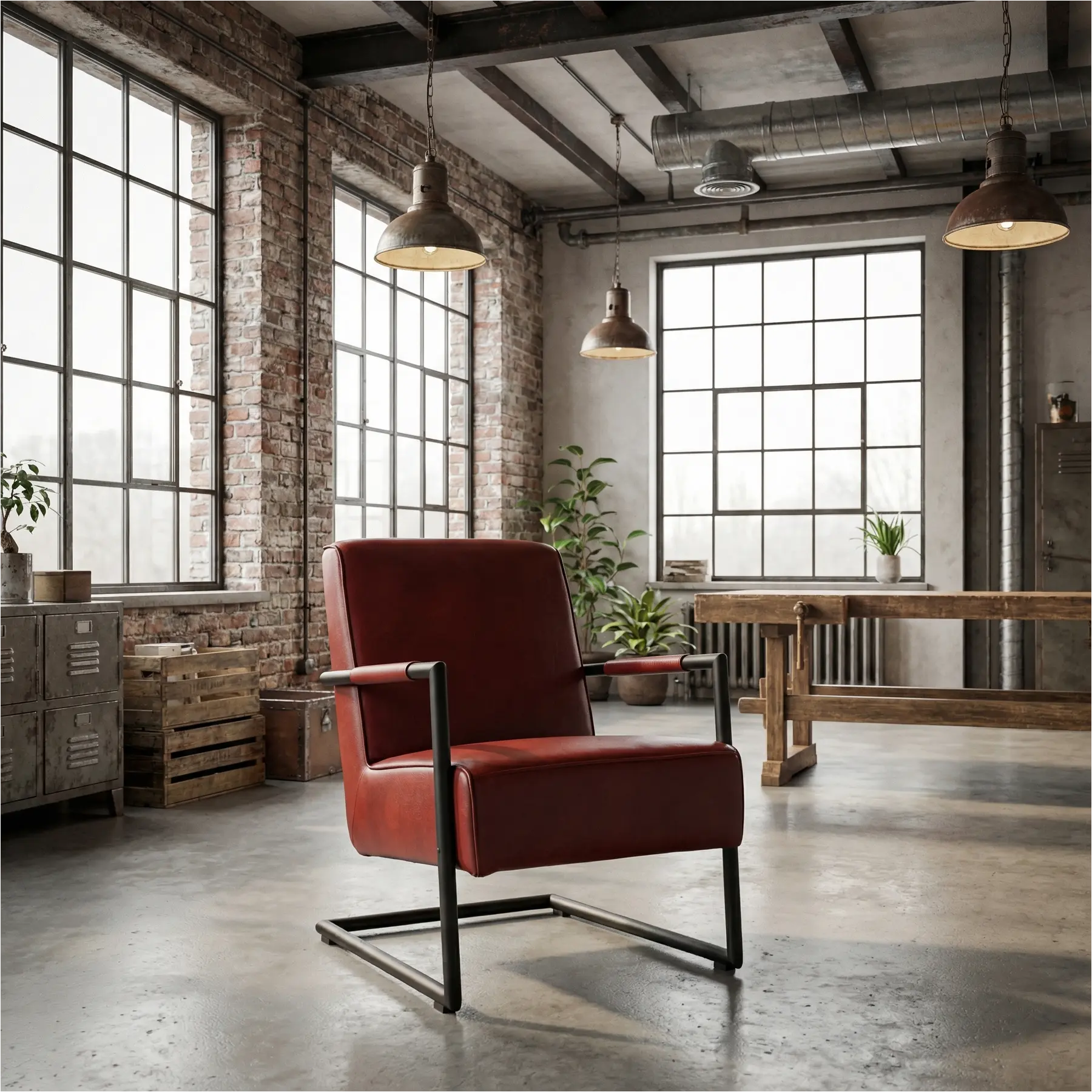 afbeelding van Leren fauteuil Lodge - Granada Rouge (rood)