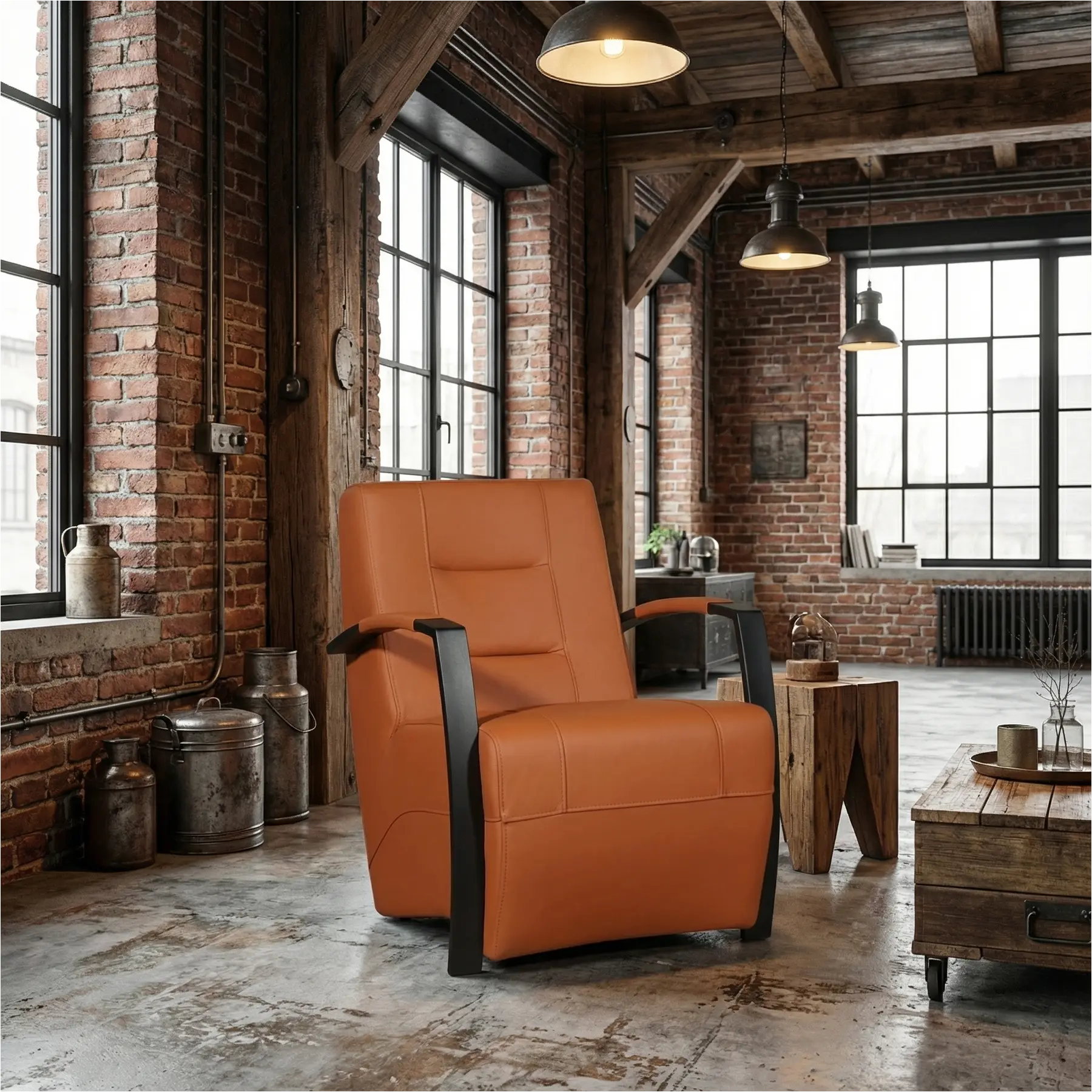 afbeelding van Leren fauteuil Magnificent - Hermes Cognac (cognac/oranje)