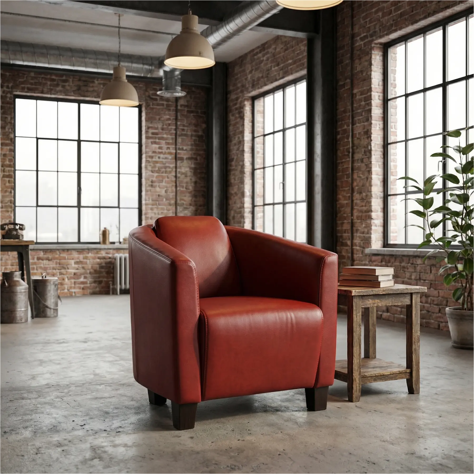 afbeelding van Leren fauteuil Press - Granada Rouge (rood) - Poten hout bruin