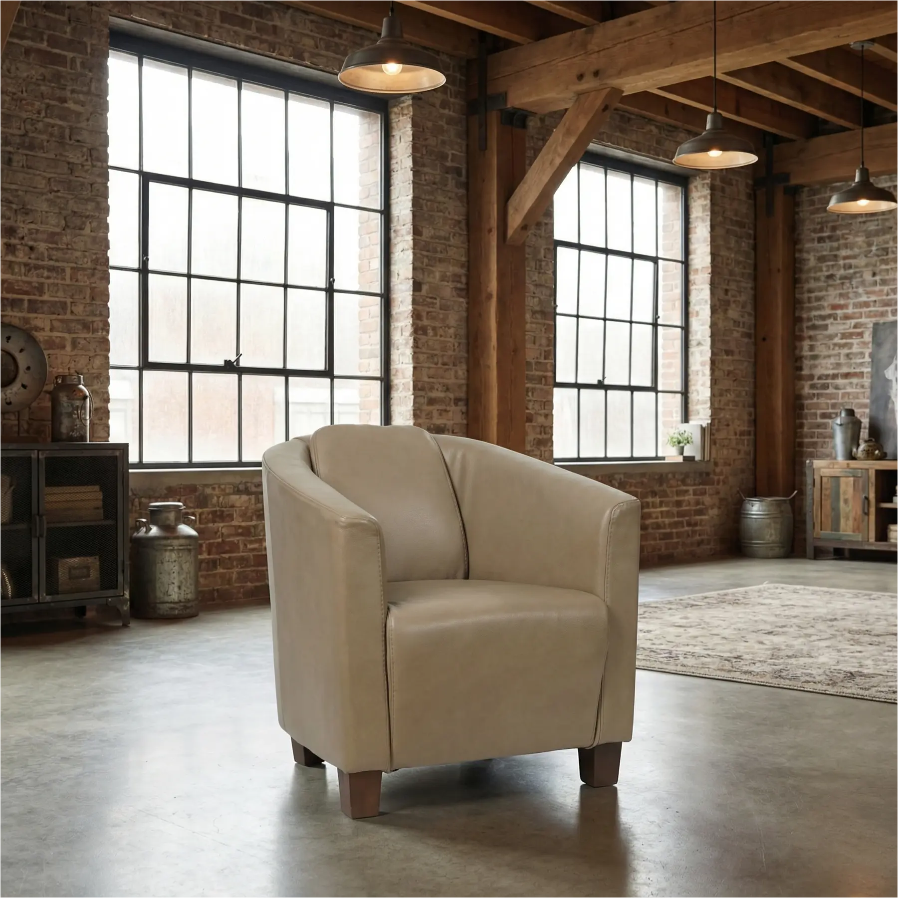 afbeelding van Leren fauteuil Press - Granada Taupe (taupe/bruin) - Poten hout bruin