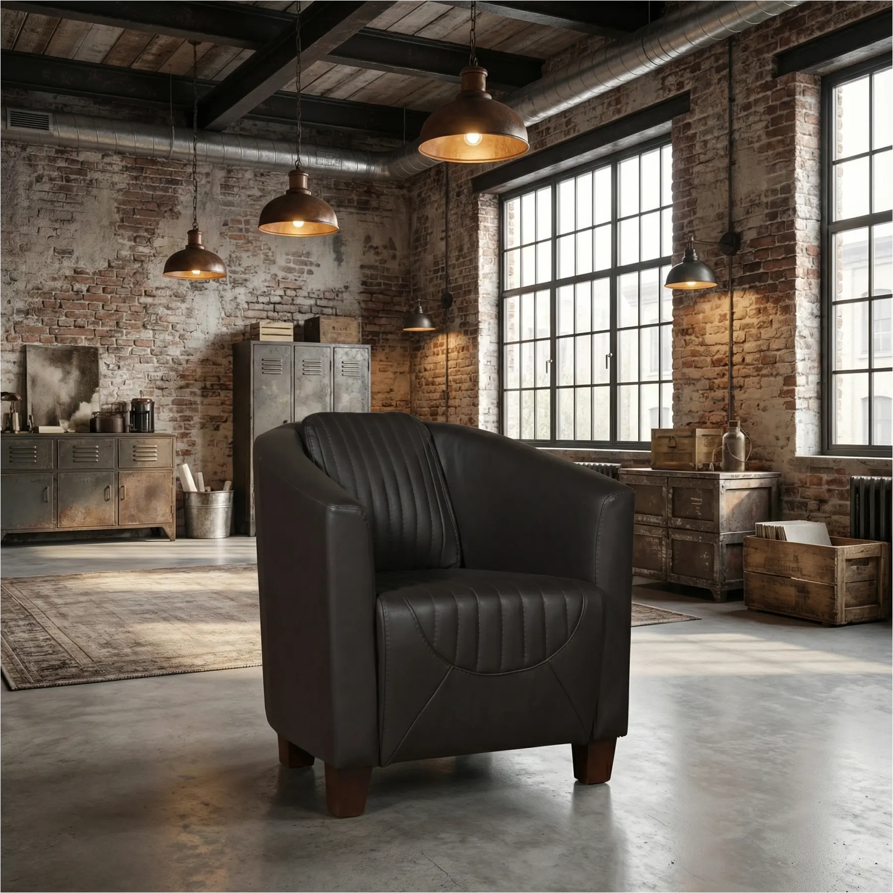 afbeelding van Leren fauteuil Press Special - Massif Marron (donkerbruin) - Poten hout bruin