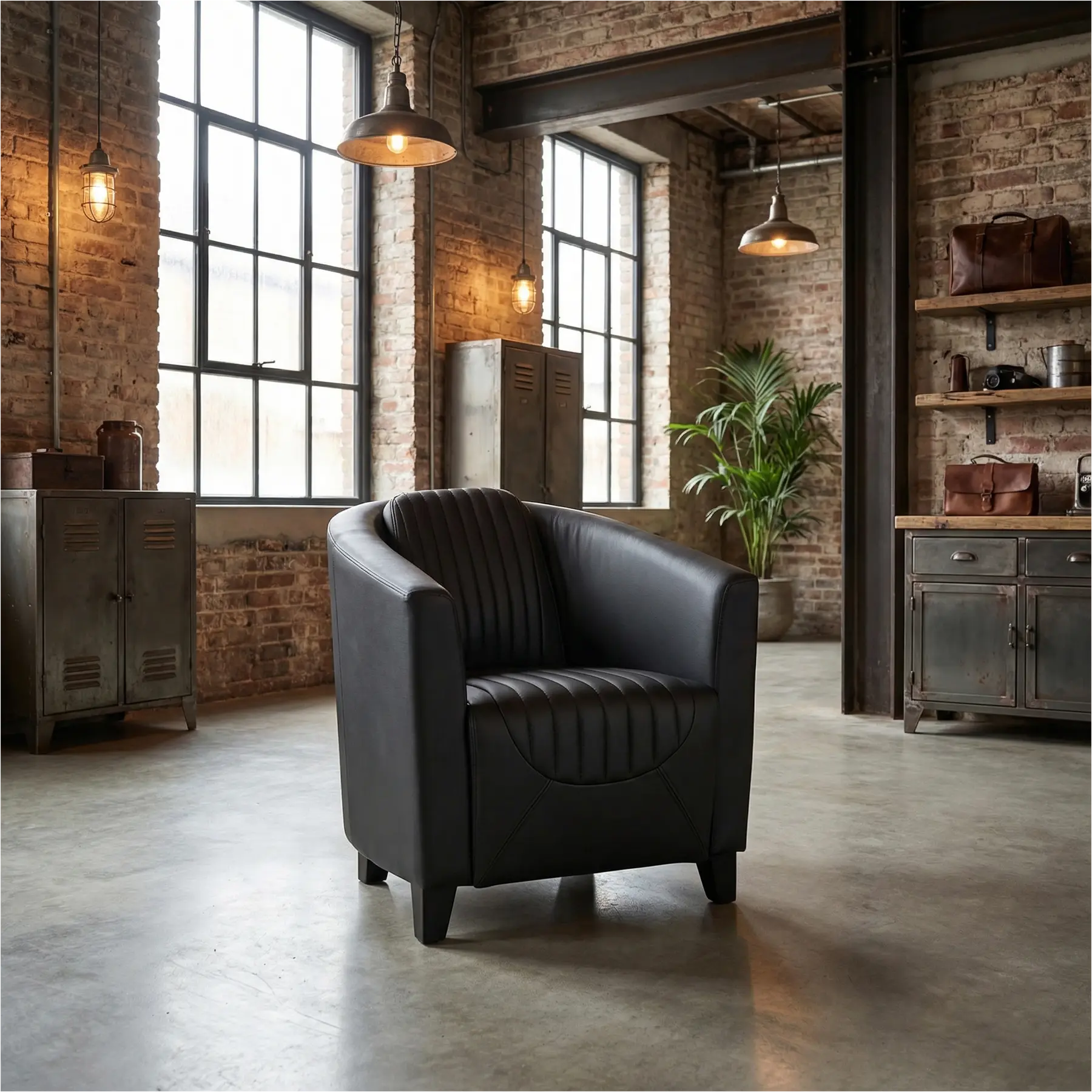 afbeelding van Leren fauteuil Press Special - Toledo Nero (zwart) - Poten hout zwart