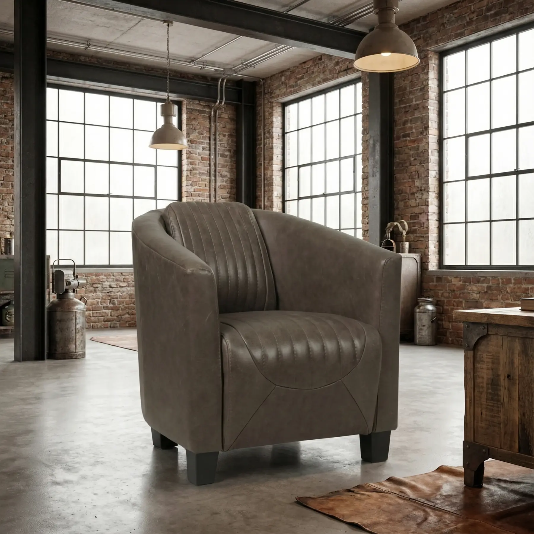 afbeelding van Leren fauteuil Press Special - Vintage Elephant (donkerbruin) - Poten hout zwart