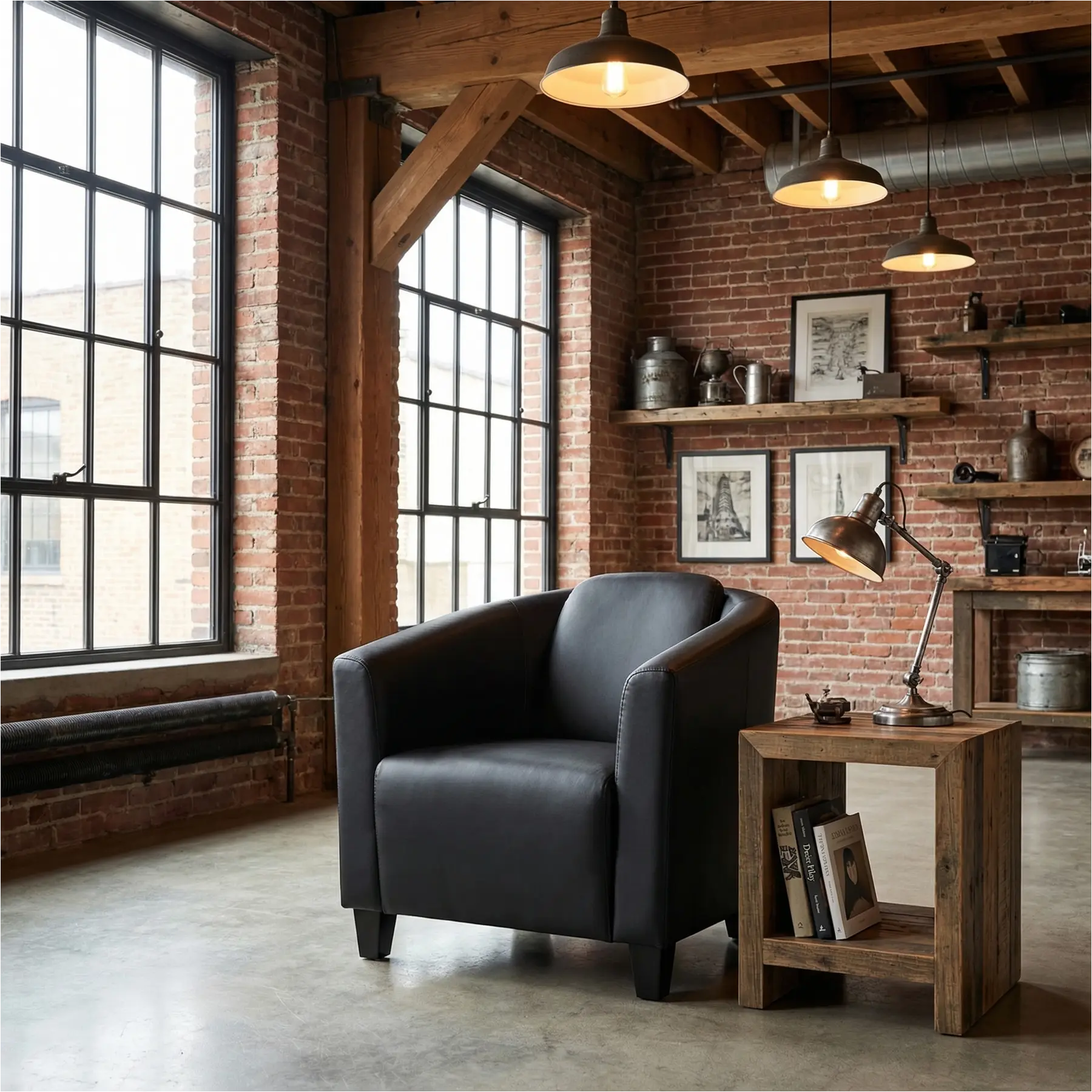 afbeelding van Leren fauteuil Press - Toledo Nero (zwart) - Poten hout zwart