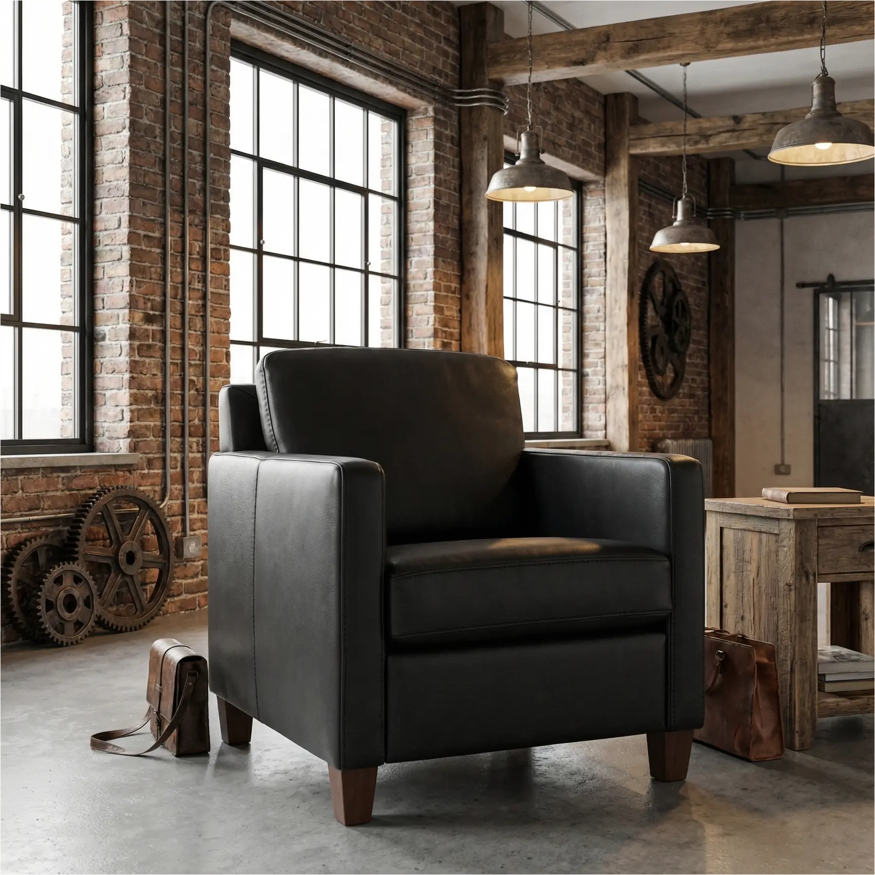 afbeelding van Leren fauteuil Smart - Granada Black (zwart) - Poten hout bruin