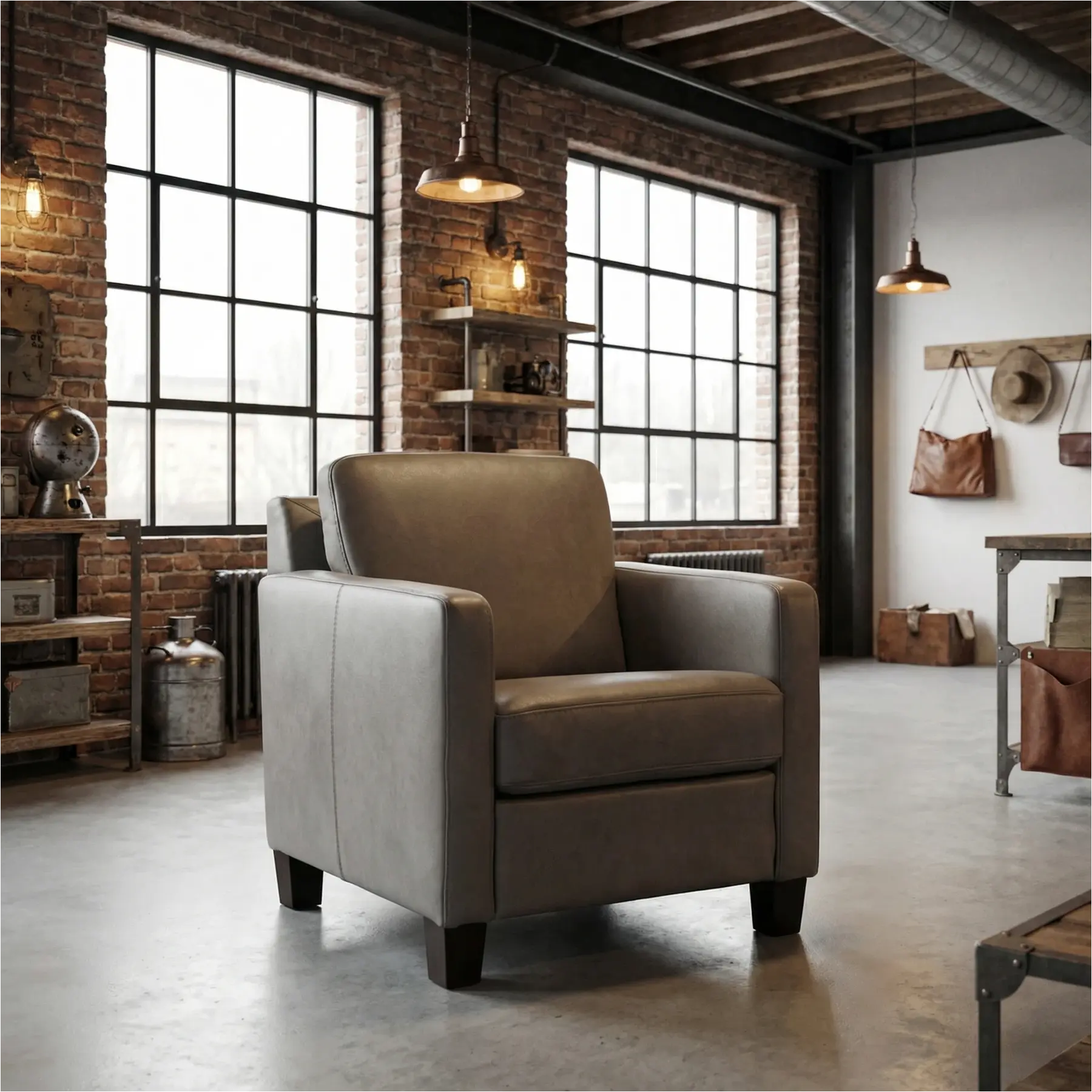 afbeelding van Leren fauteuil Smart - Granada Steel (grijs) - Poten hout zwart