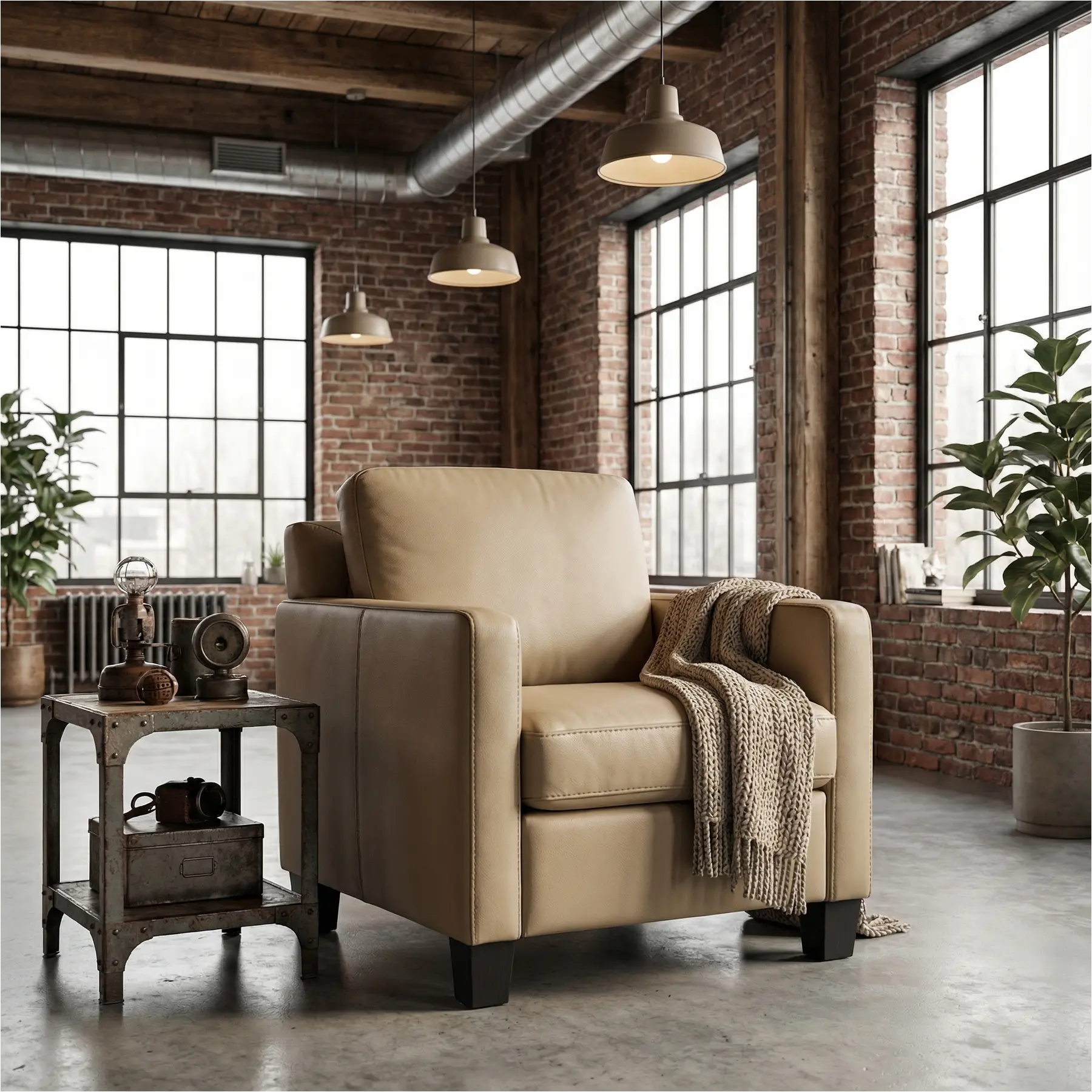 afbeelding van Leren fauteuil Smart - Massif Safari (taupe/grijs) - Poten hout zwart