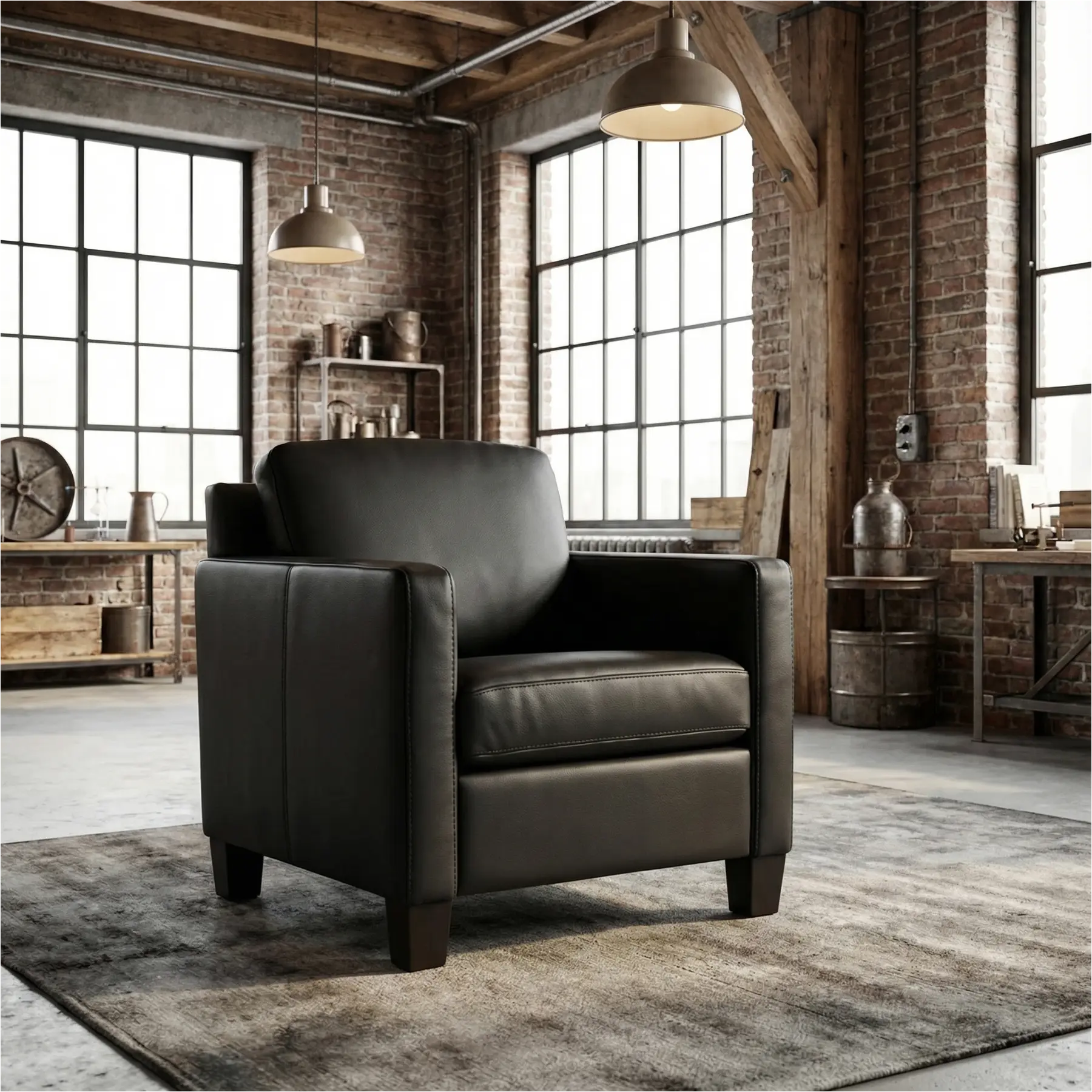 afbeelding van Leren fauteuil Smart - Toledo Nero (zwart) - Poten hout zwart