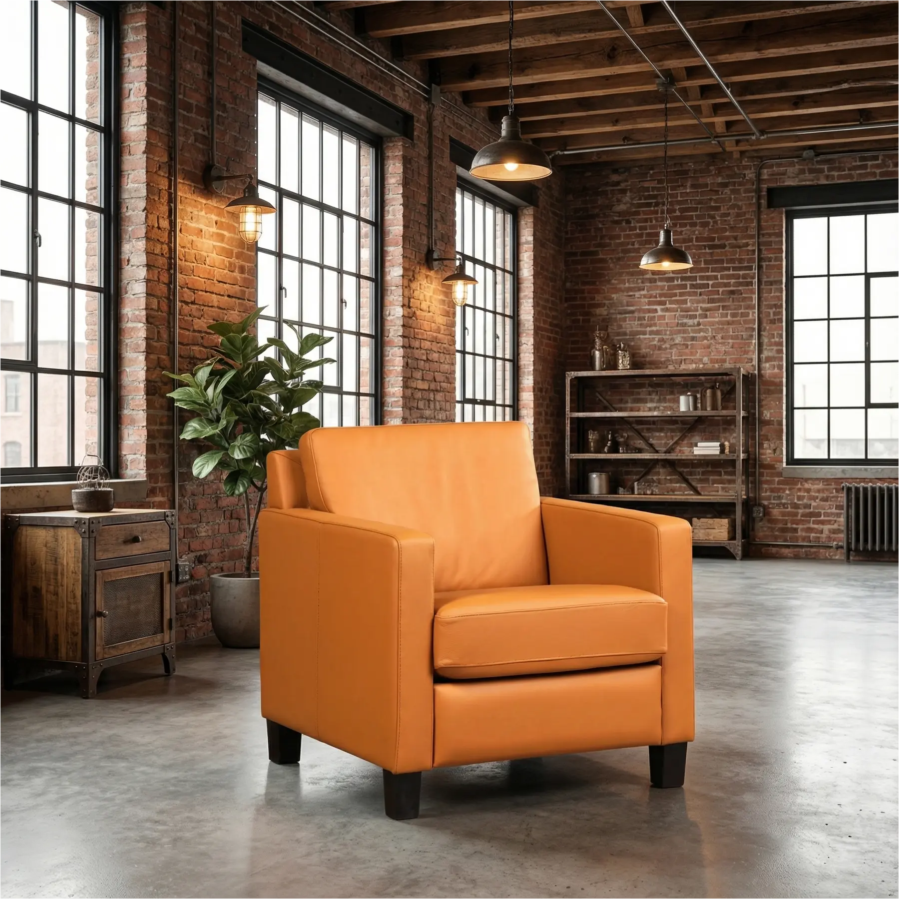 afbeelding van Leren fauteuil Smart - Toledo Sabbia (lichtcognac) - Poten hout bruin