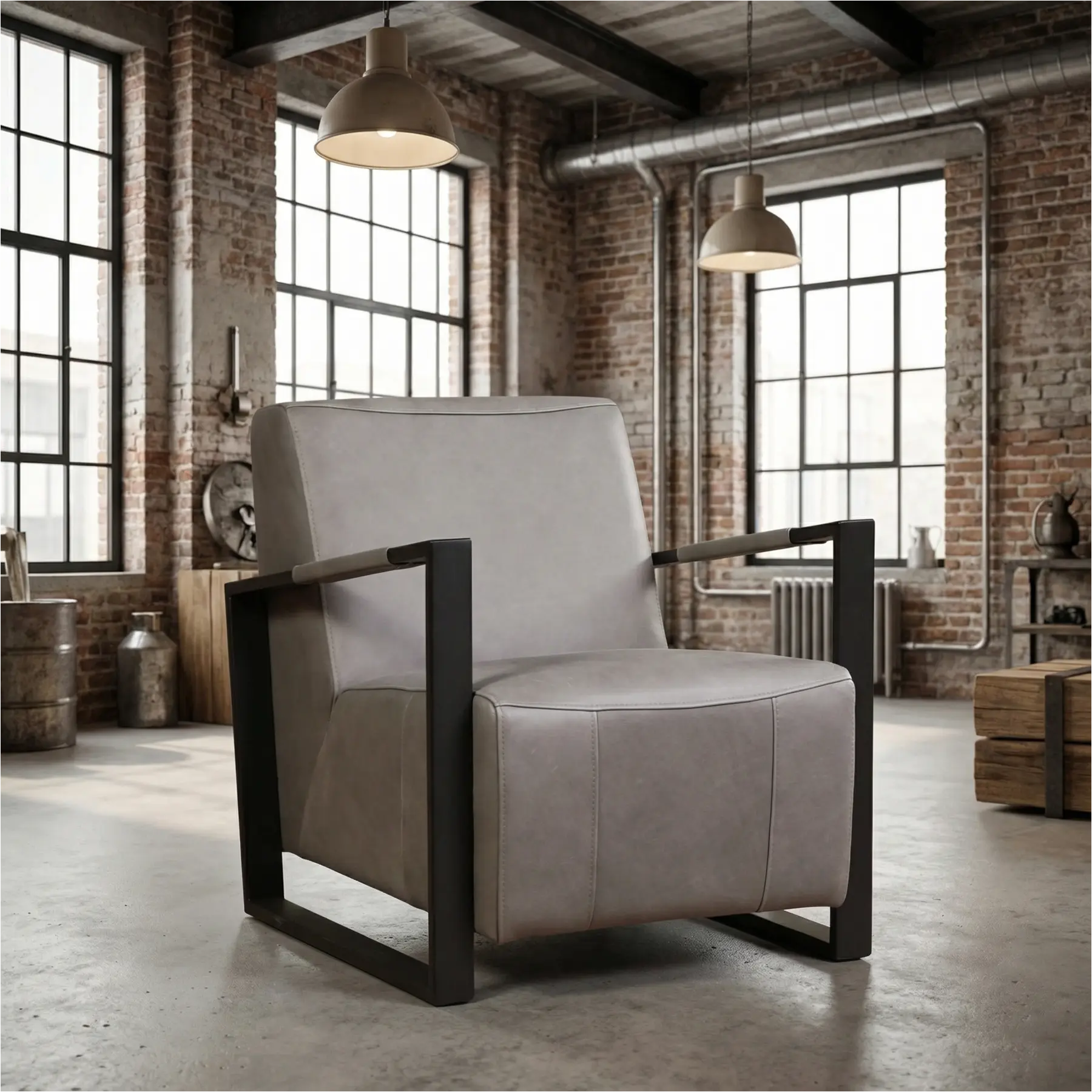 afbeelding van Leren fauteuil Touch - Rancho Steel (grijs)