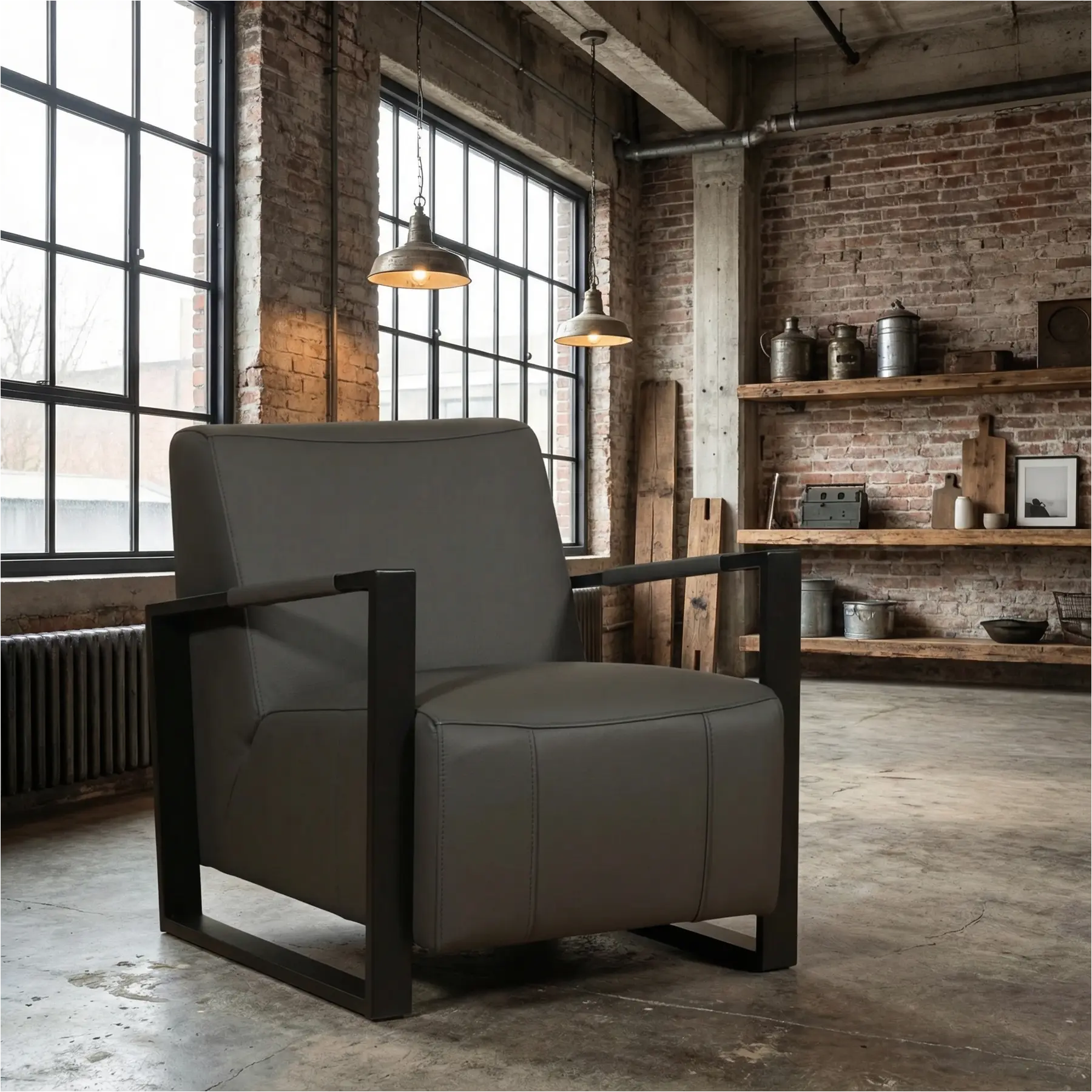 afbeelding van Leren fauteuil Touch - Toledo Antracite (donkergrijs)