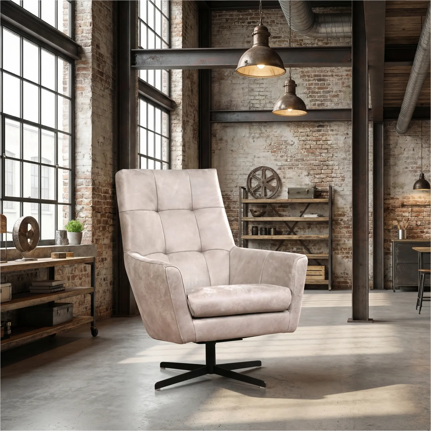 afbeelding van Leren draaifauteuil Central - Kenia Lightgrey (lichtgrijs)