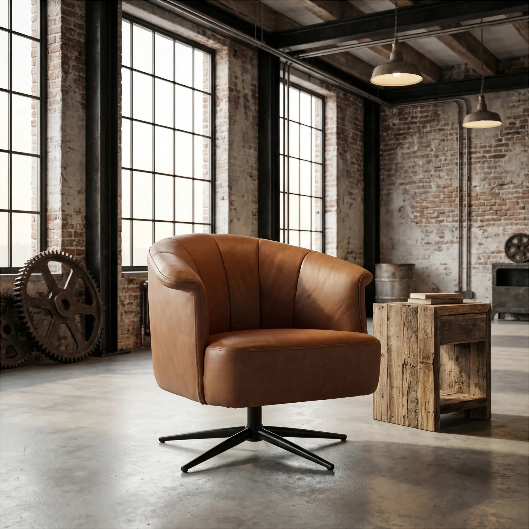 afbeelding van Leren draaifauteuil Embrace - Rancho Cognac (cognac) - stervoet zwart
