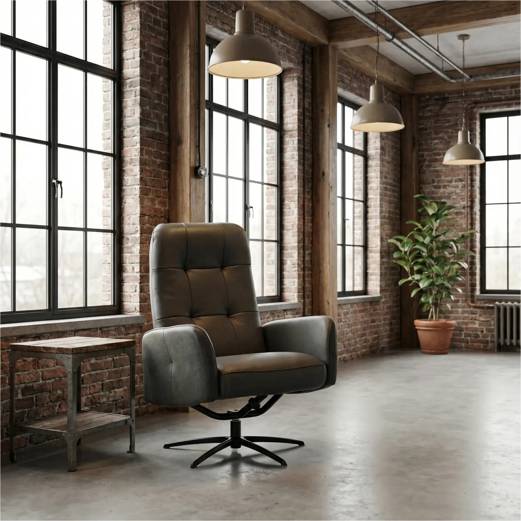 afbeelding van Leren draaifauteuil Pulse Duo - Kenia Antracite en Toledo Antracite - Stervoet zwart