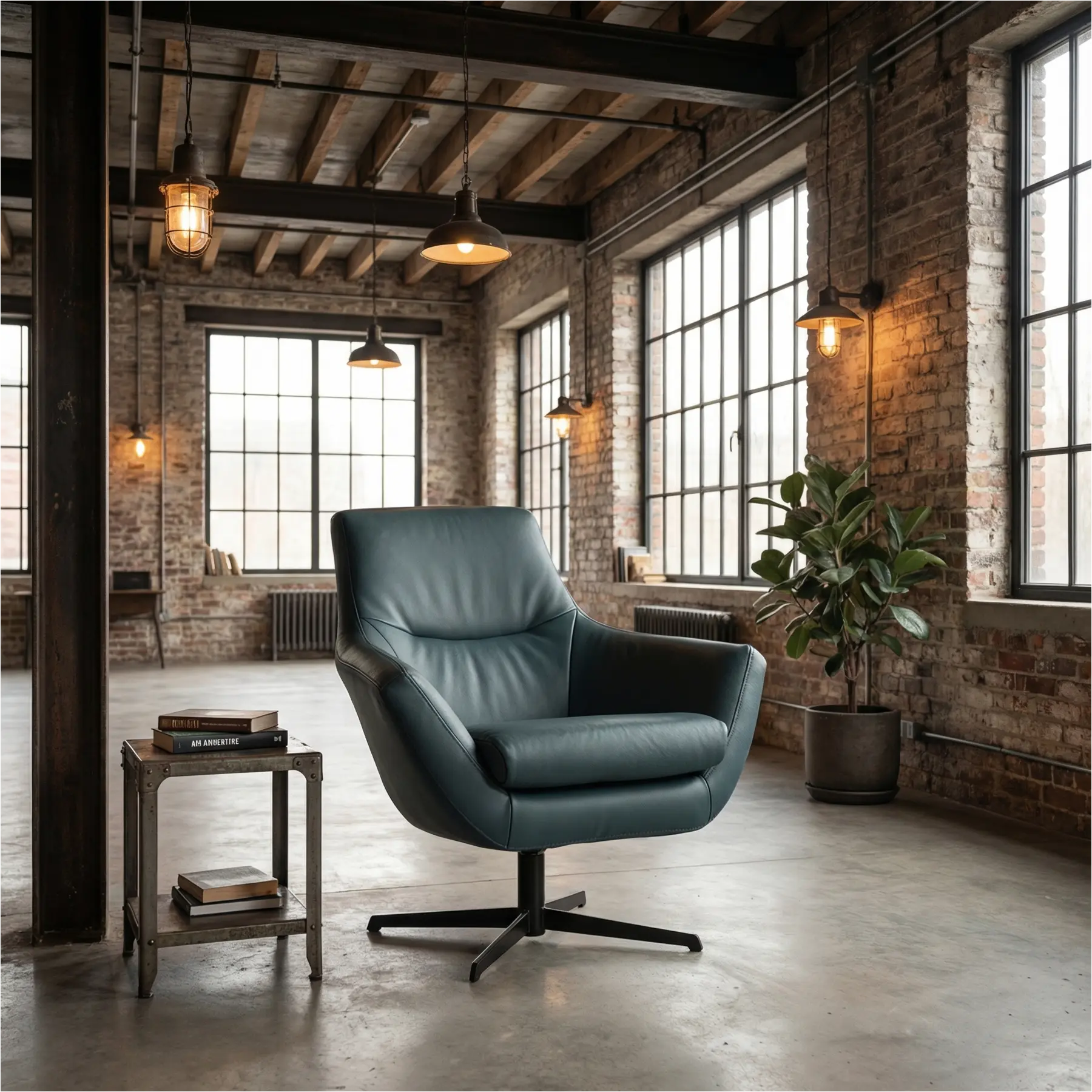 afbeelding van Leren draaifauteuil Wing - Toledo Whale (blauw/grijs)
