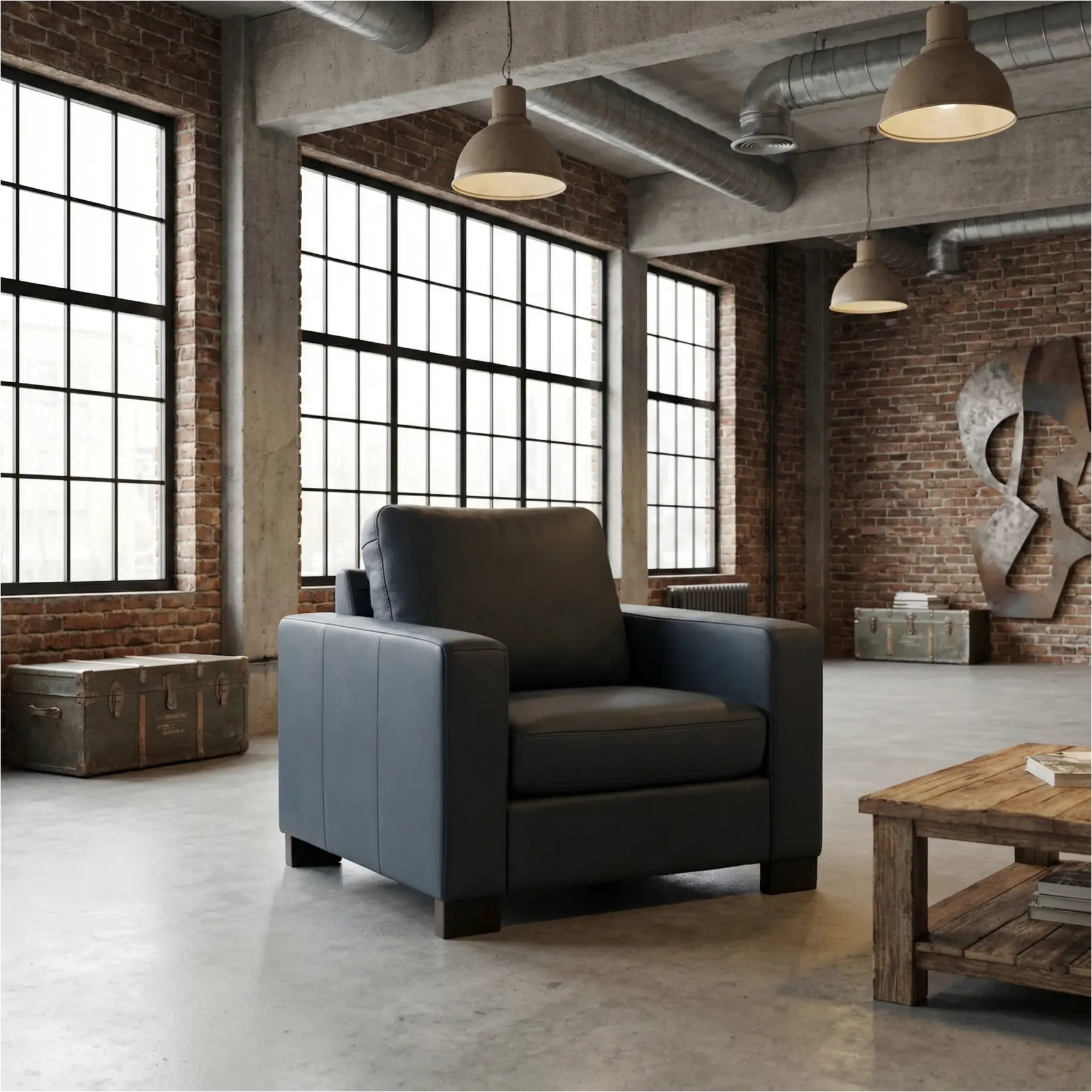 afbeelding van Leren fauteuil Energy - Toledo Marine (blauw) - Poten hout bruin