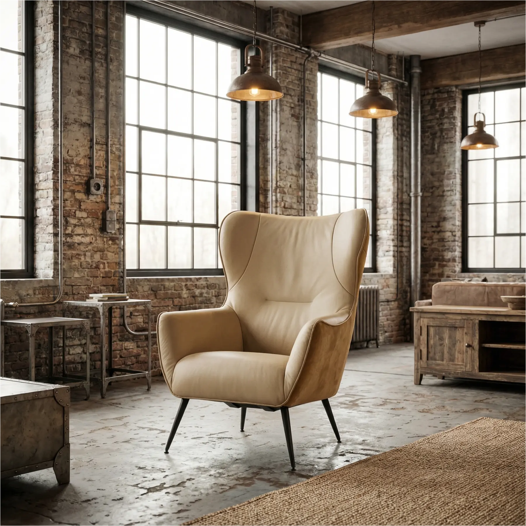 afbeelding van Leren fauteuil Flair Duo - Kenia Walnut en Toledo Kalahari - Poten staal rond zwart