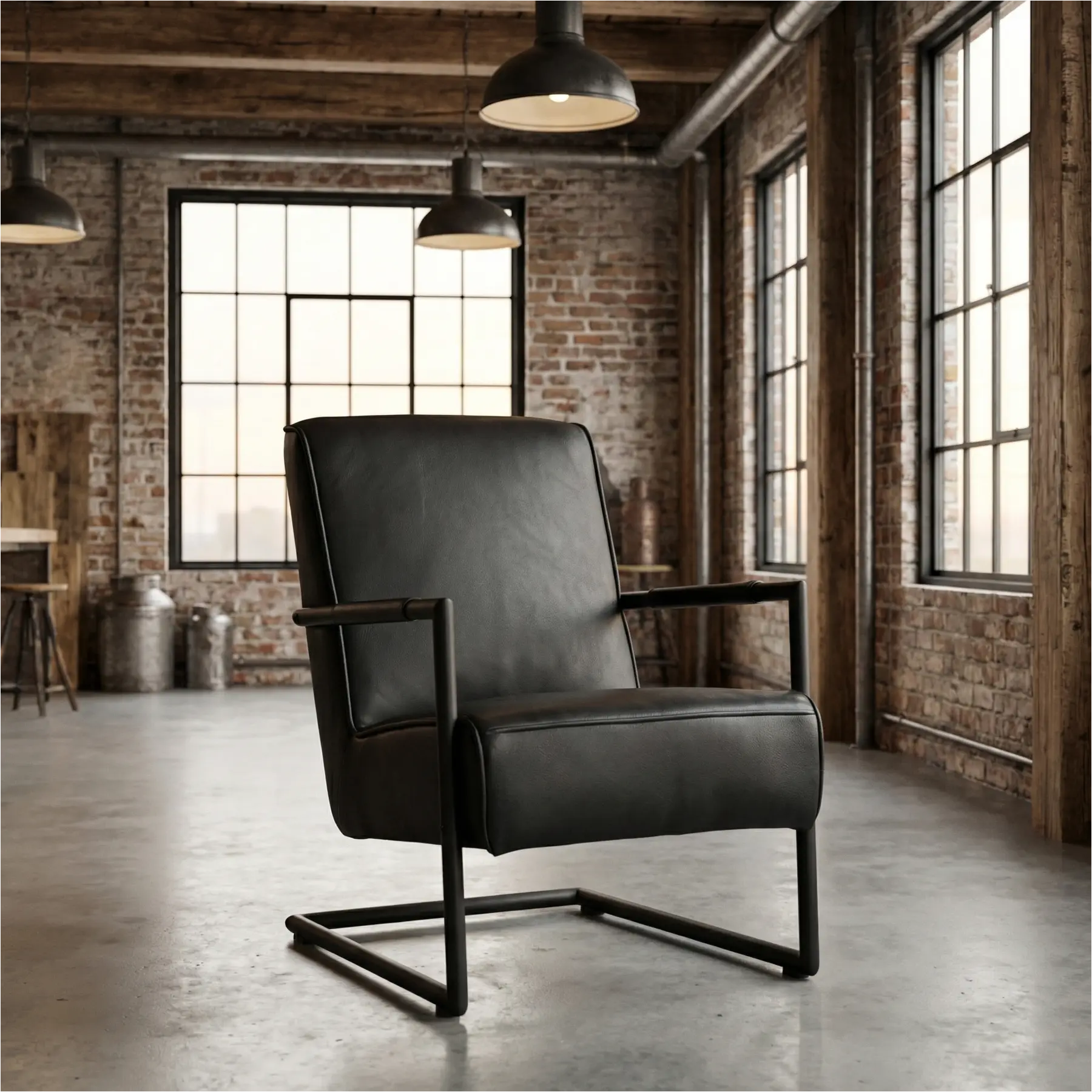 afbeelding van Leren fauteuil Lodge - Granada Black (zwart)