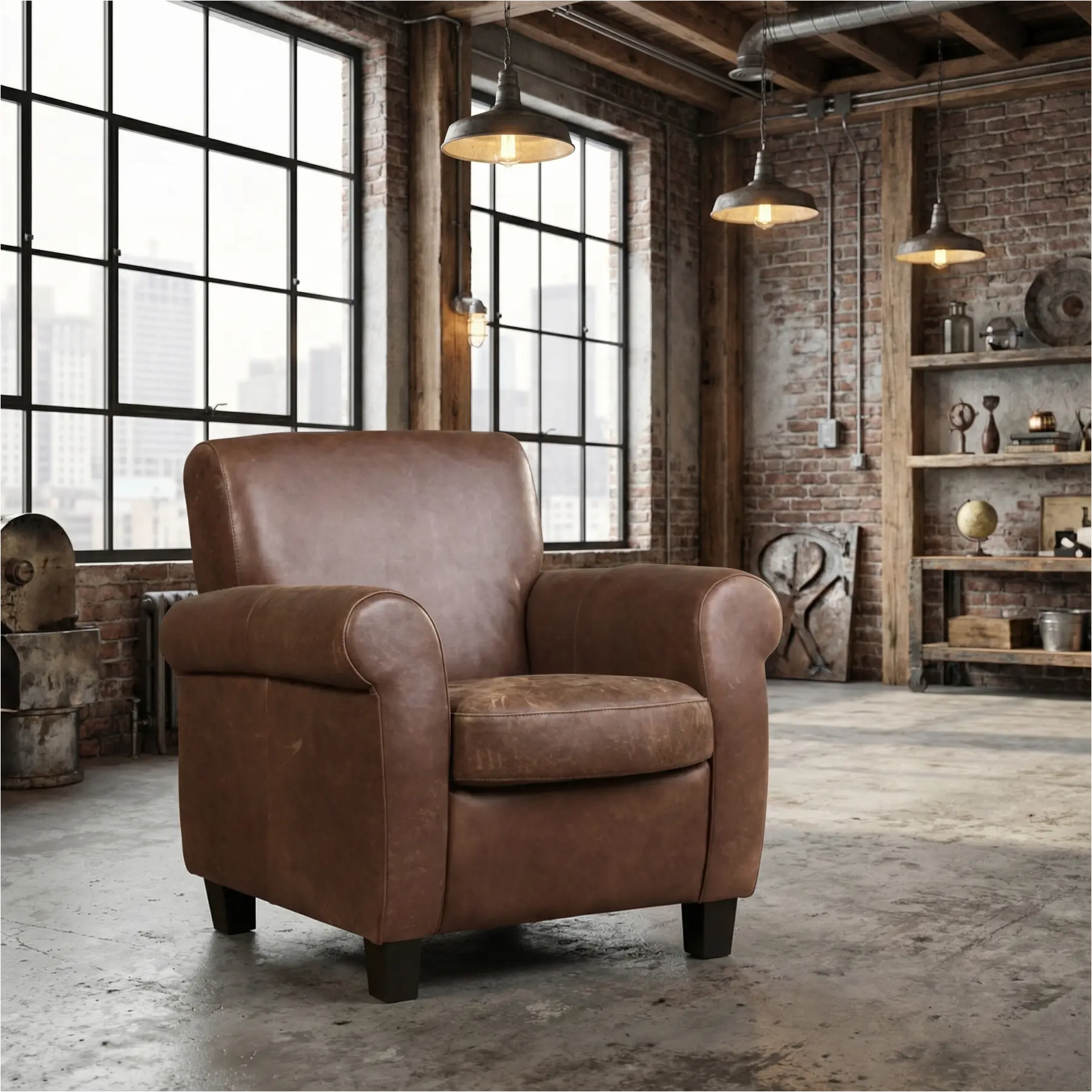 afbeelding van Leren fauteuil Perfection - Vintage Brown (bruin) - Poten hout zwart