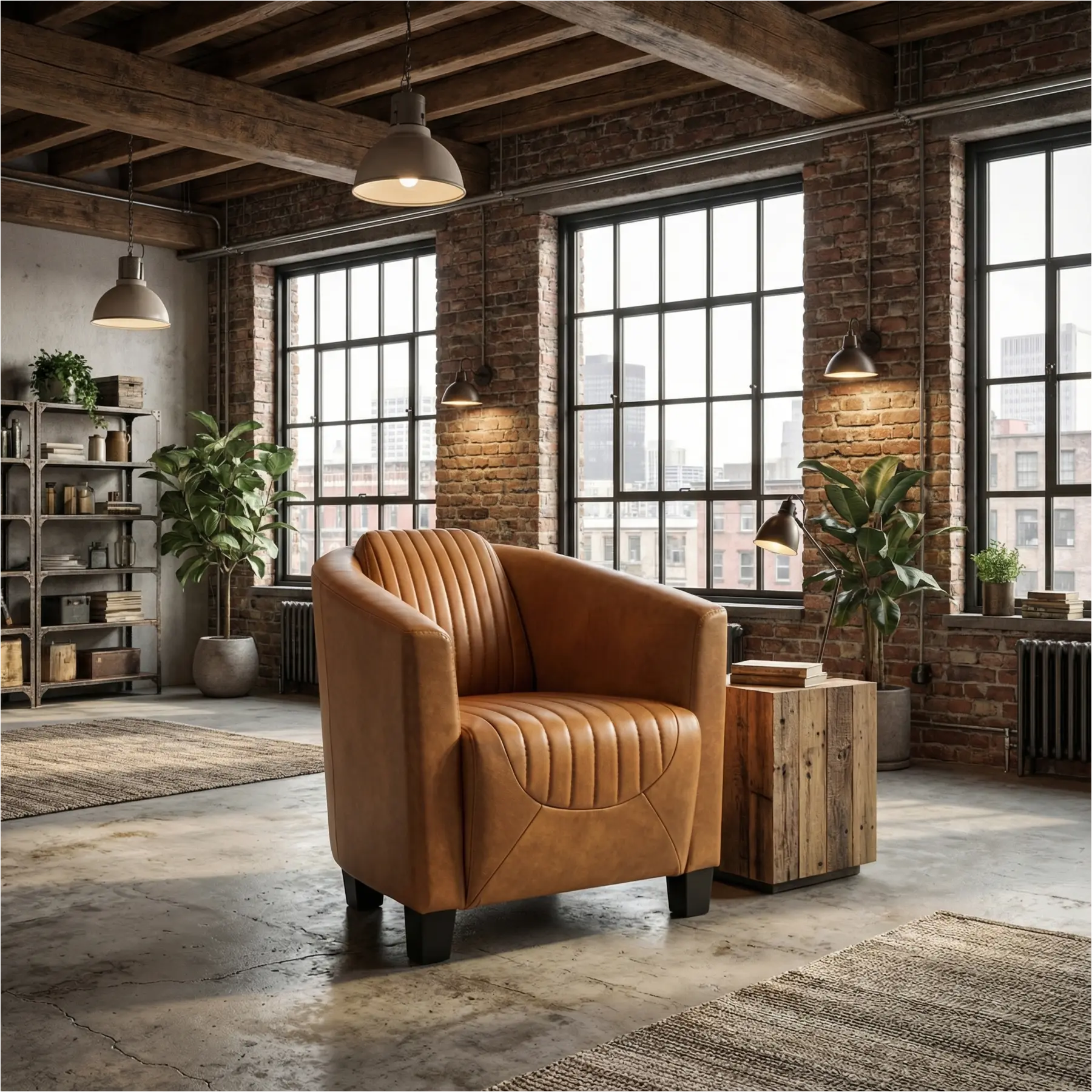 afbeelding van Leren fauteuil Press Special - Granada Sahara (cognac) - Poten hout zwart