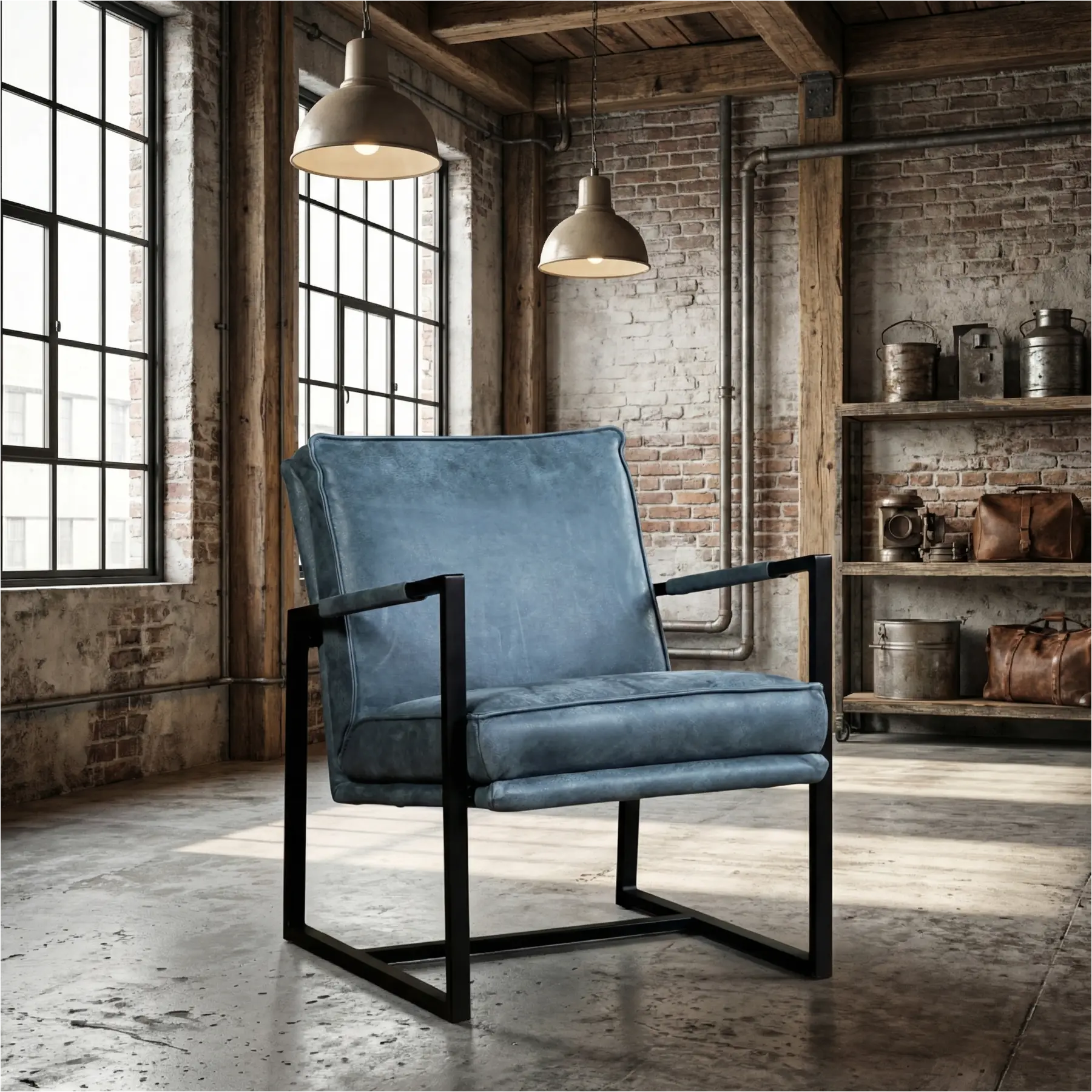 afbeelding van Leren fauteuil Secret - Kenia Denim (blauw)