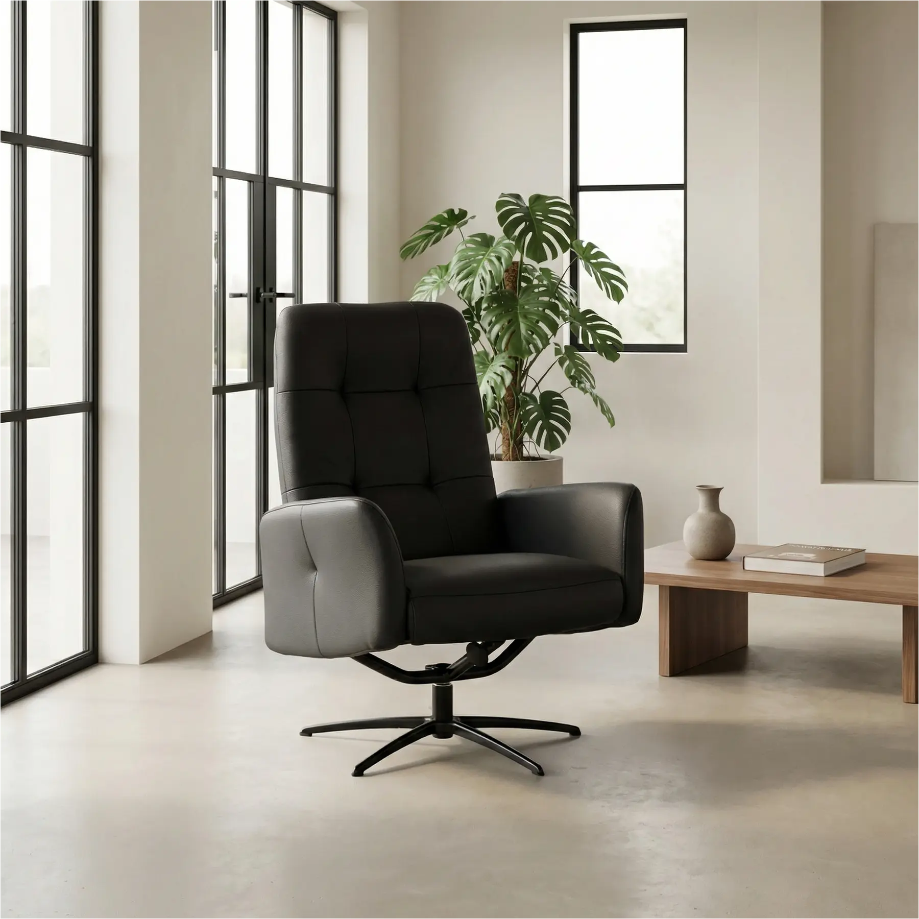 afbeelding van Leren draaifauteuil Pulse - Hermes Nero (zwart) - Stervoet zwart