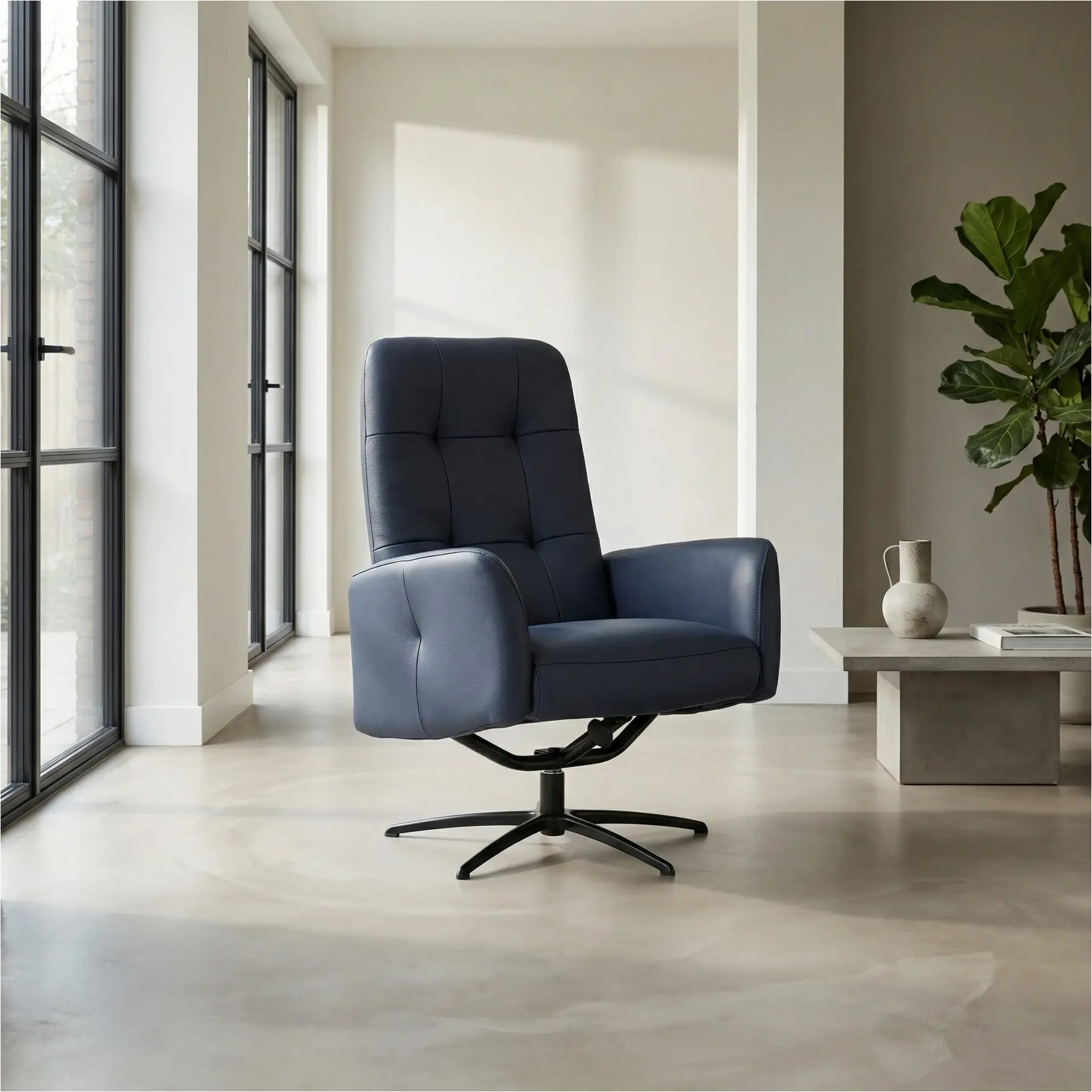 afbeelding van Leren draaifauteuil Pulse - Massif Azzurro (blauw) - Stervoet zwart