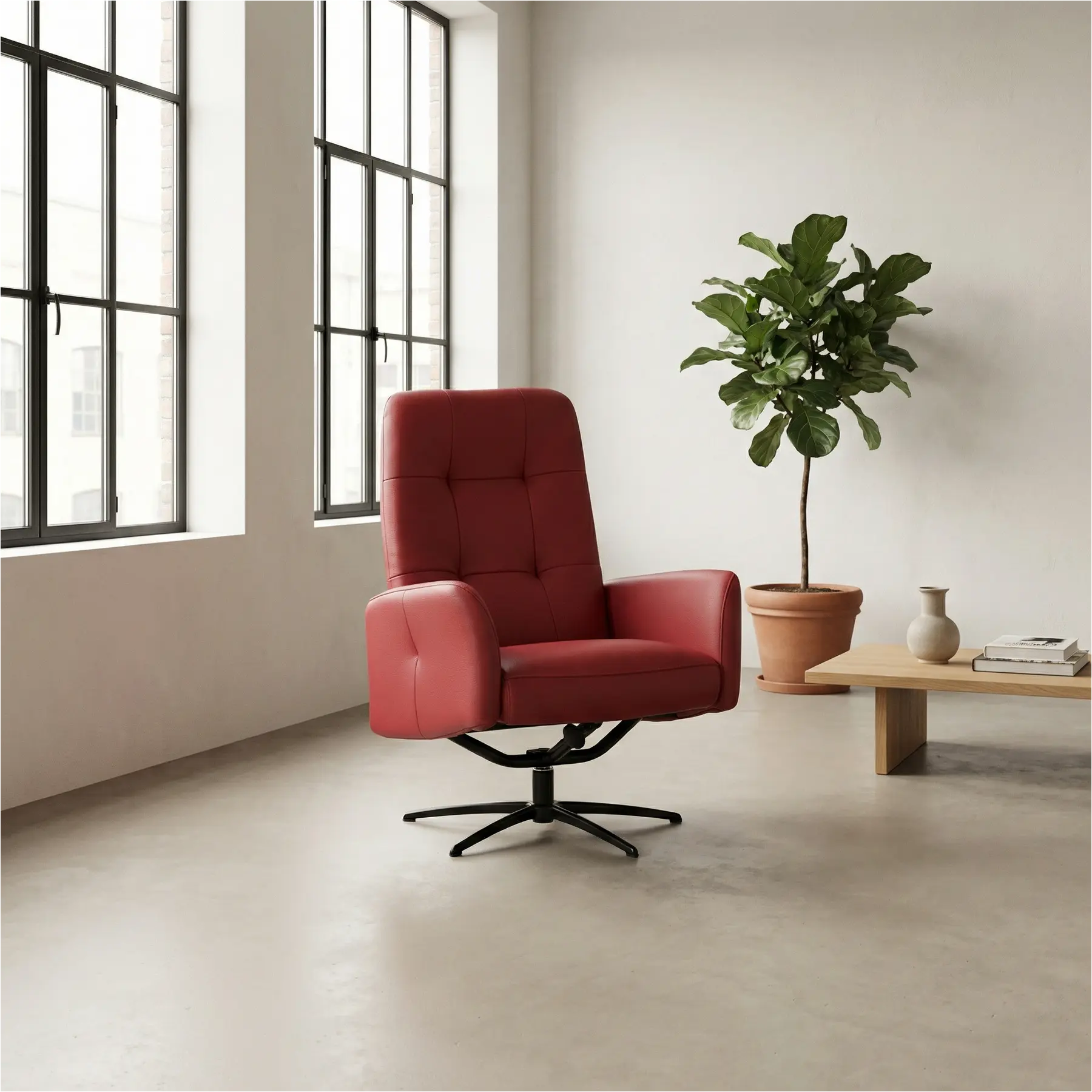 afbeelding van Leren draaifauteuil Pulse - Massif Rosso (rood) - Stervoet zwart