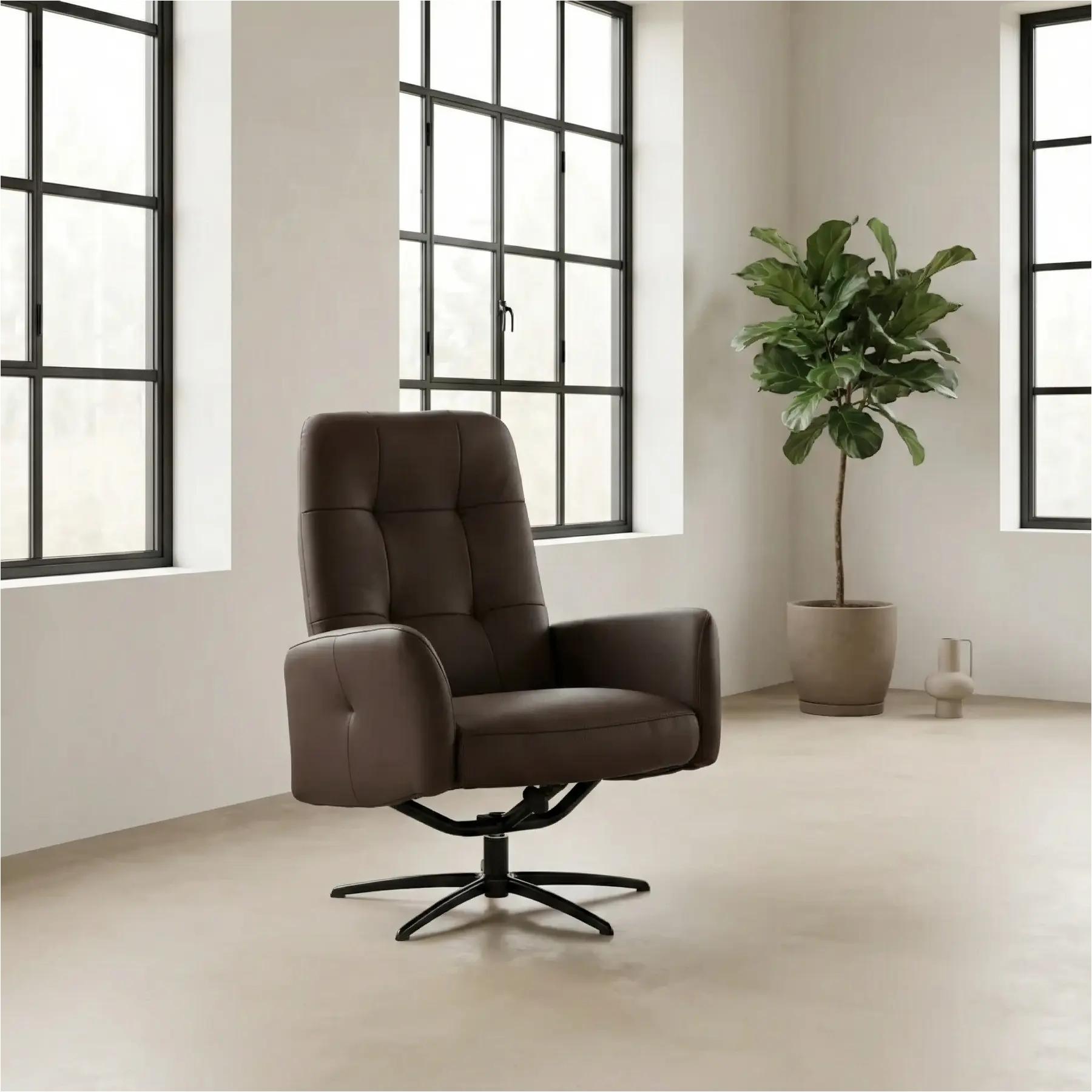 afbeelding van Leren draaifauteuil Pulse - Toledo Espresso (bruin) - Stervoet zwart