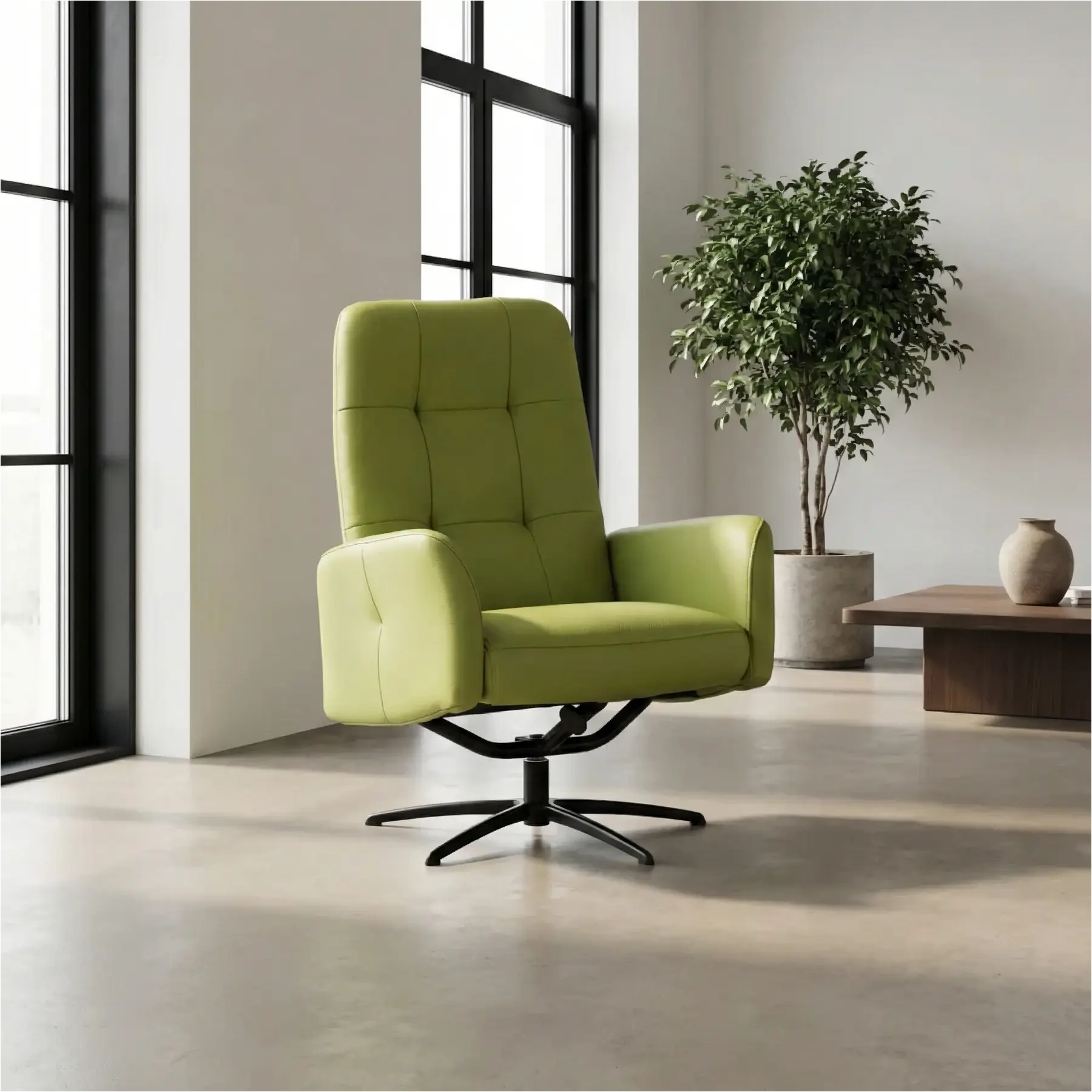 afbeelding van Leren draaifauteuil Pulse - Toledo Lime (felgroen) - Stervoet zwart