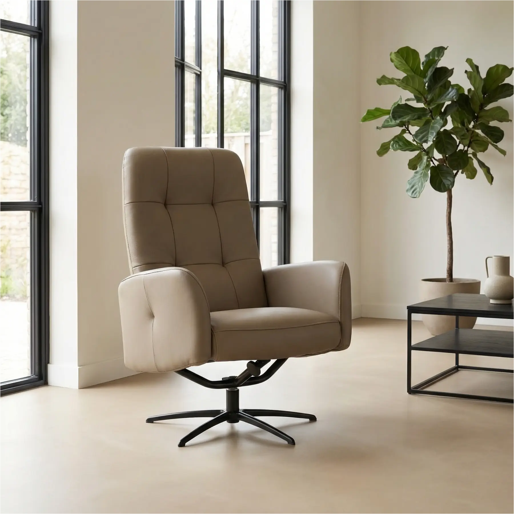 afbeelding van Leren draaifauteuil Pulse - Toledo Mocca (taupe/bruin) - Stervoet zwart