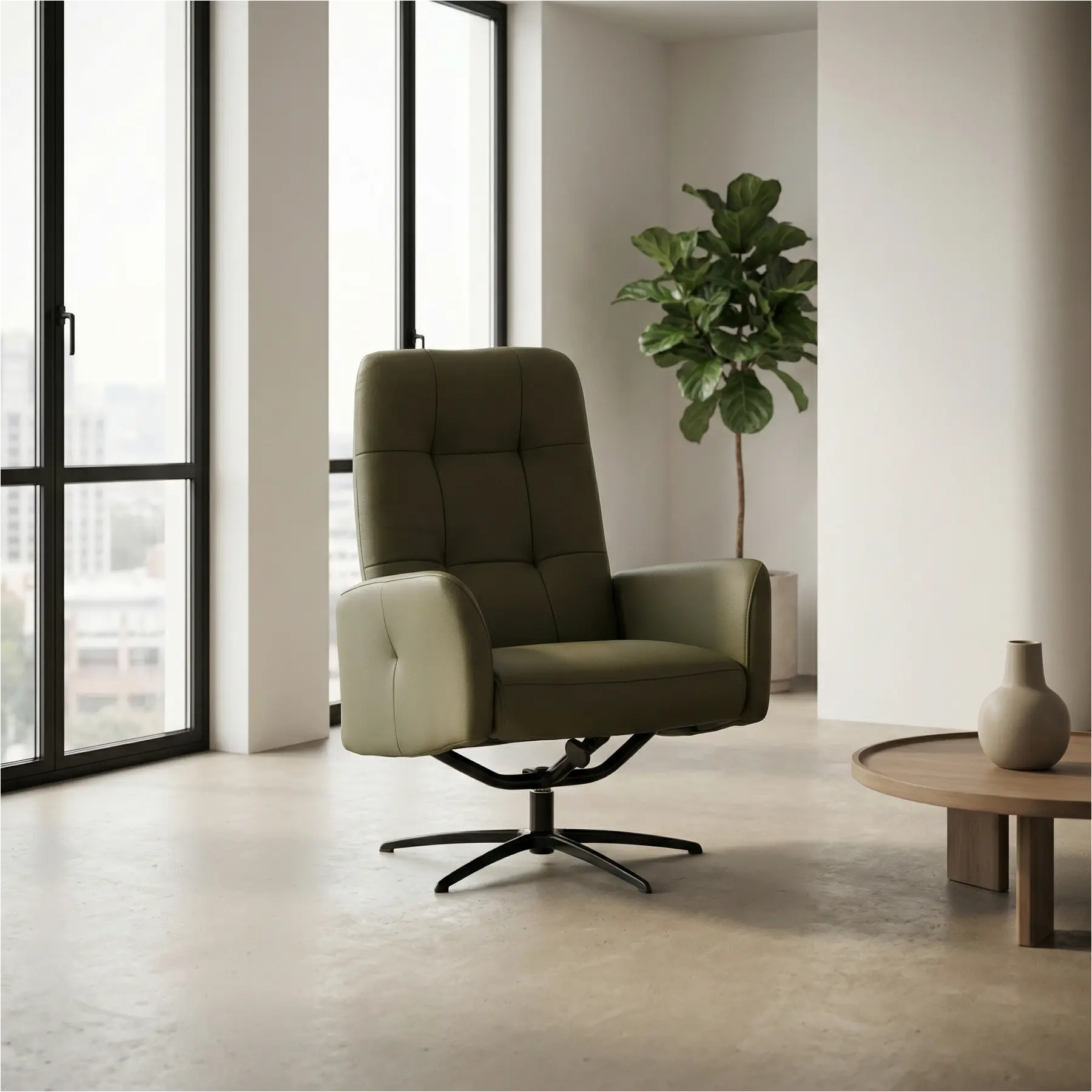 afbeelding van Leren draaifauteuil Pulse - Toledo Olive (olijf/goen) - Stervoet zwart