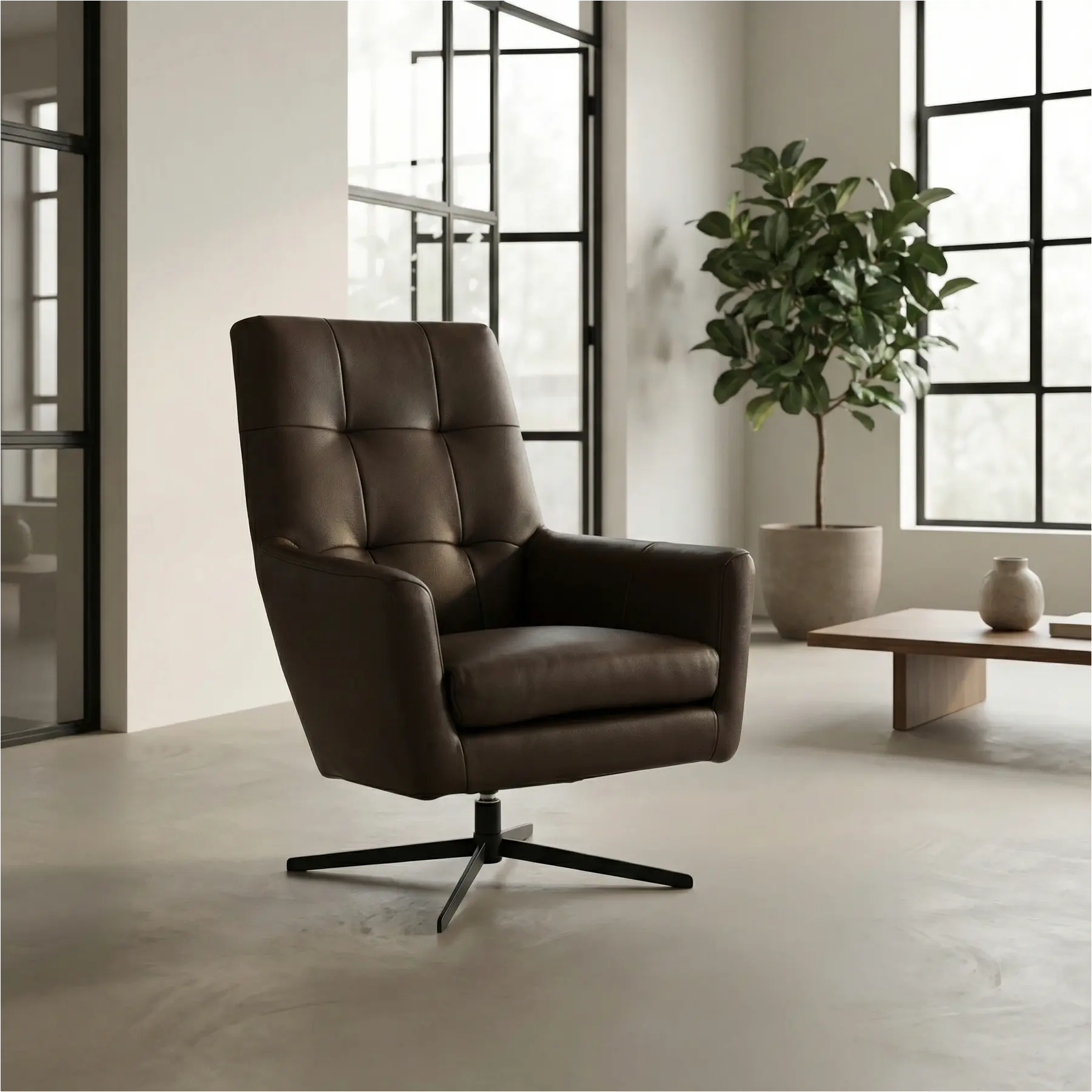 afbeelding van Leren draaifauteuil Central - Toledo Espresso (bruin)
