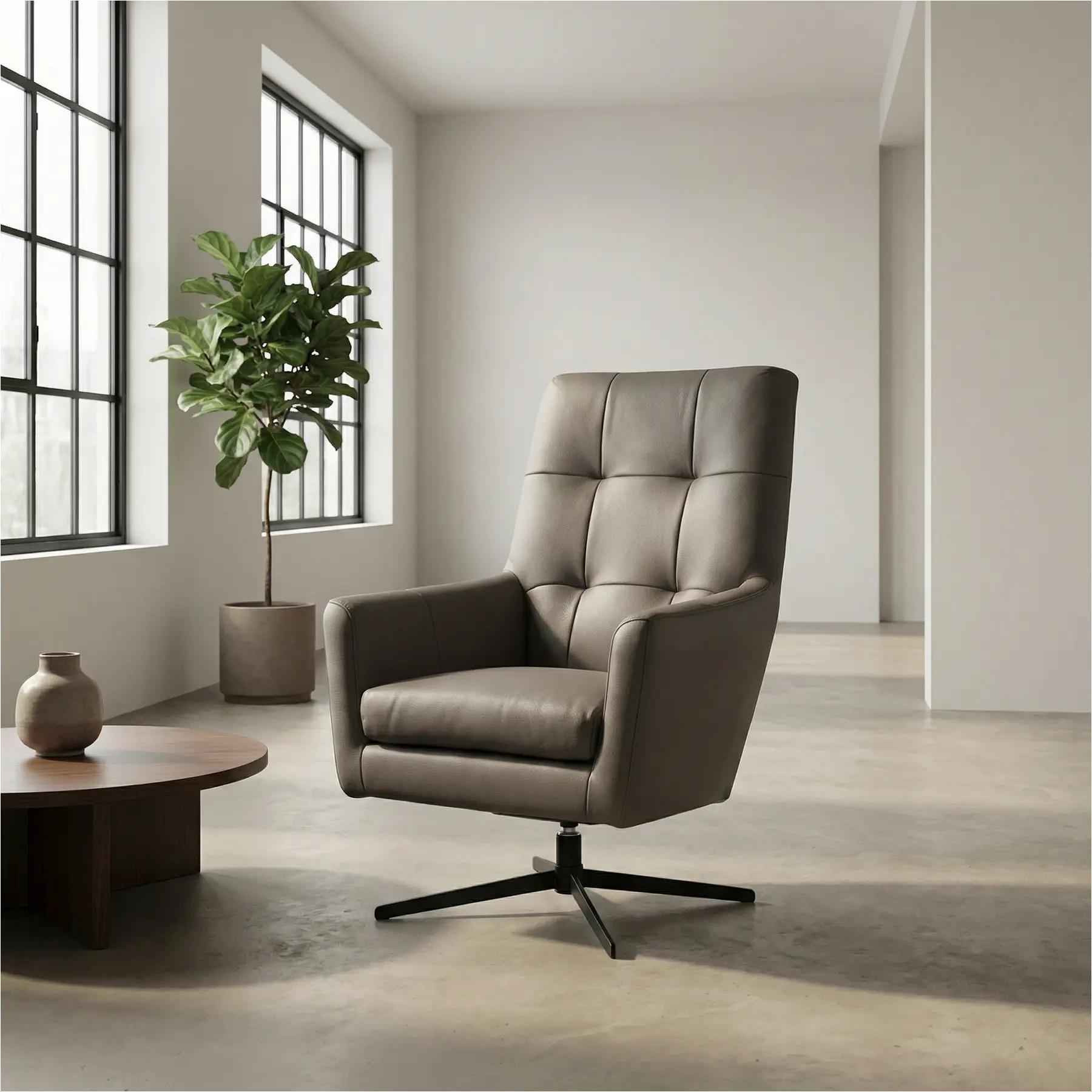 afbeelding van Leren draaifauteuil Central - Toledo Smog (grijs)